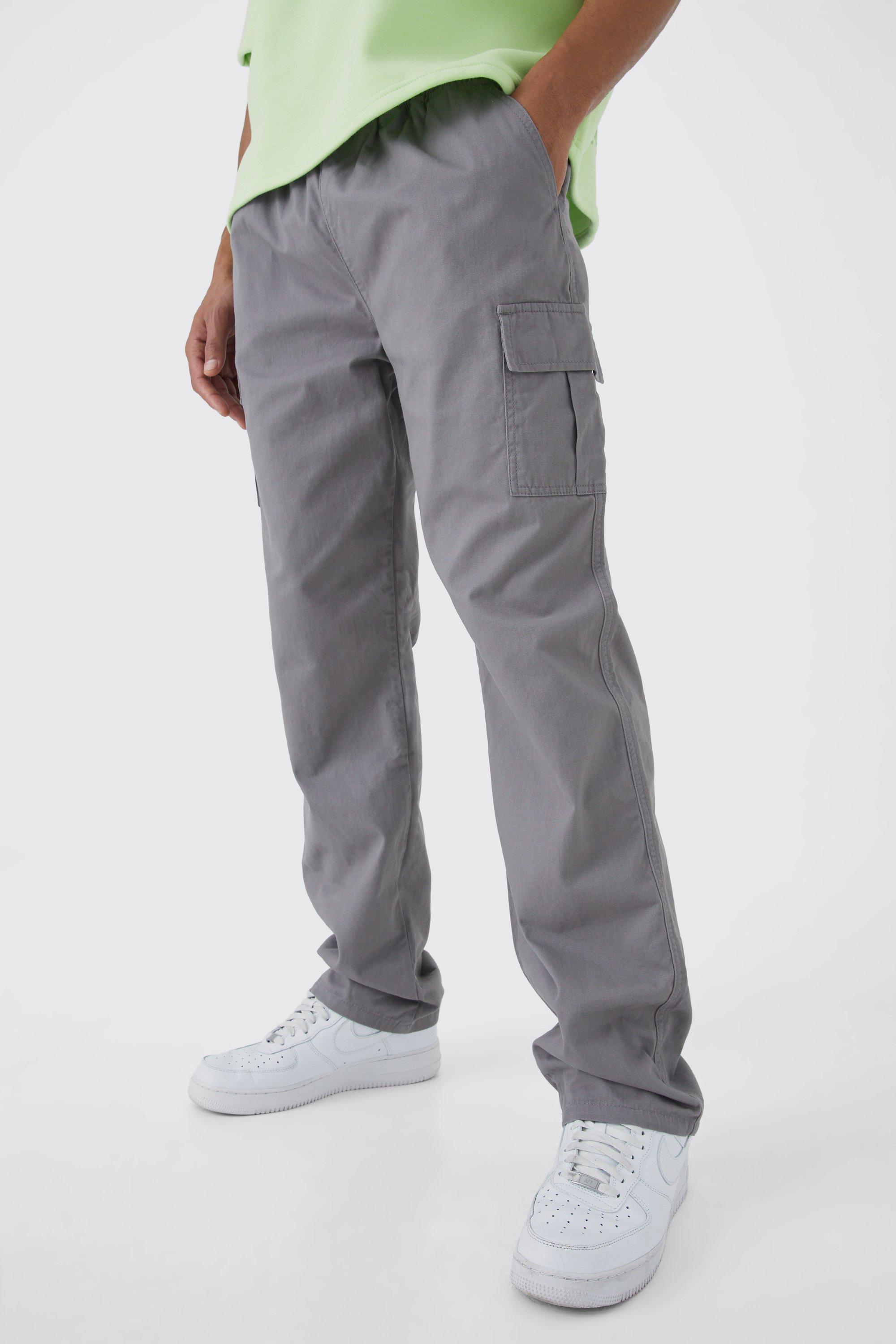 BoohooMAN Tall Fixed Waist Straight Leg Twill Cargo Trouser in