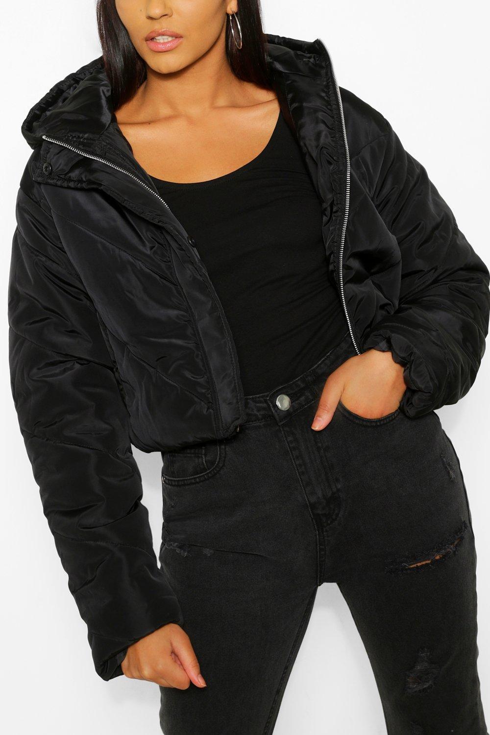 cropped panelled hooded puffer