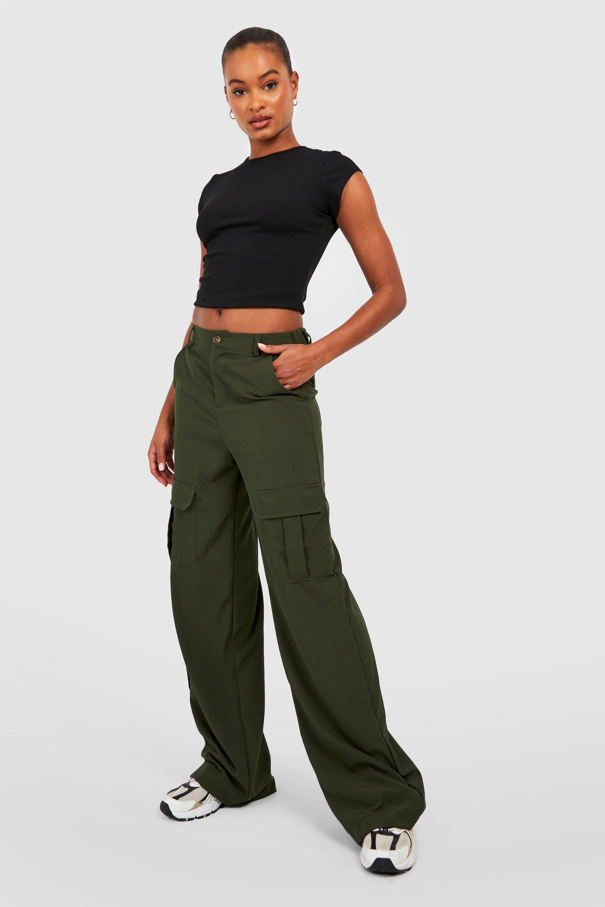 Boohoo Tall Pocket Detail High Waisted Wide Leg Cargo Pants in Green | Lyst  Canada