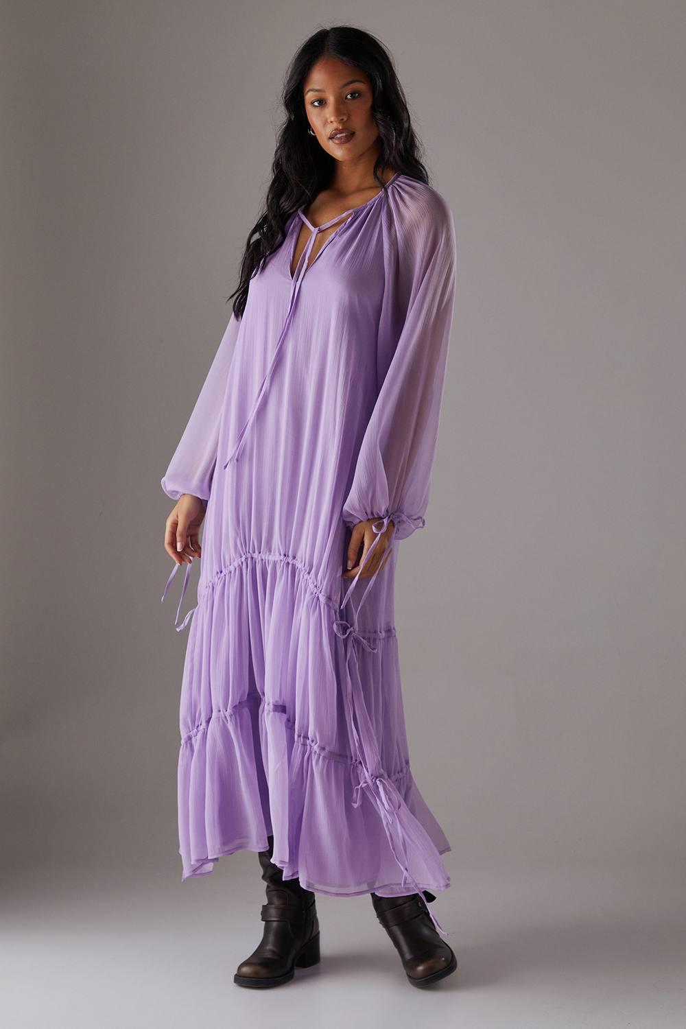 strapless open back dress Purple & Lavender Maxi Dress With Floral Printed Jacket Inddus.in