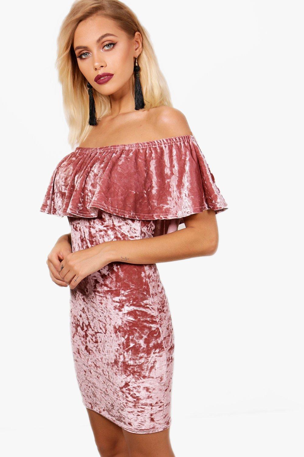 velvet off the shoulder bodycon dress