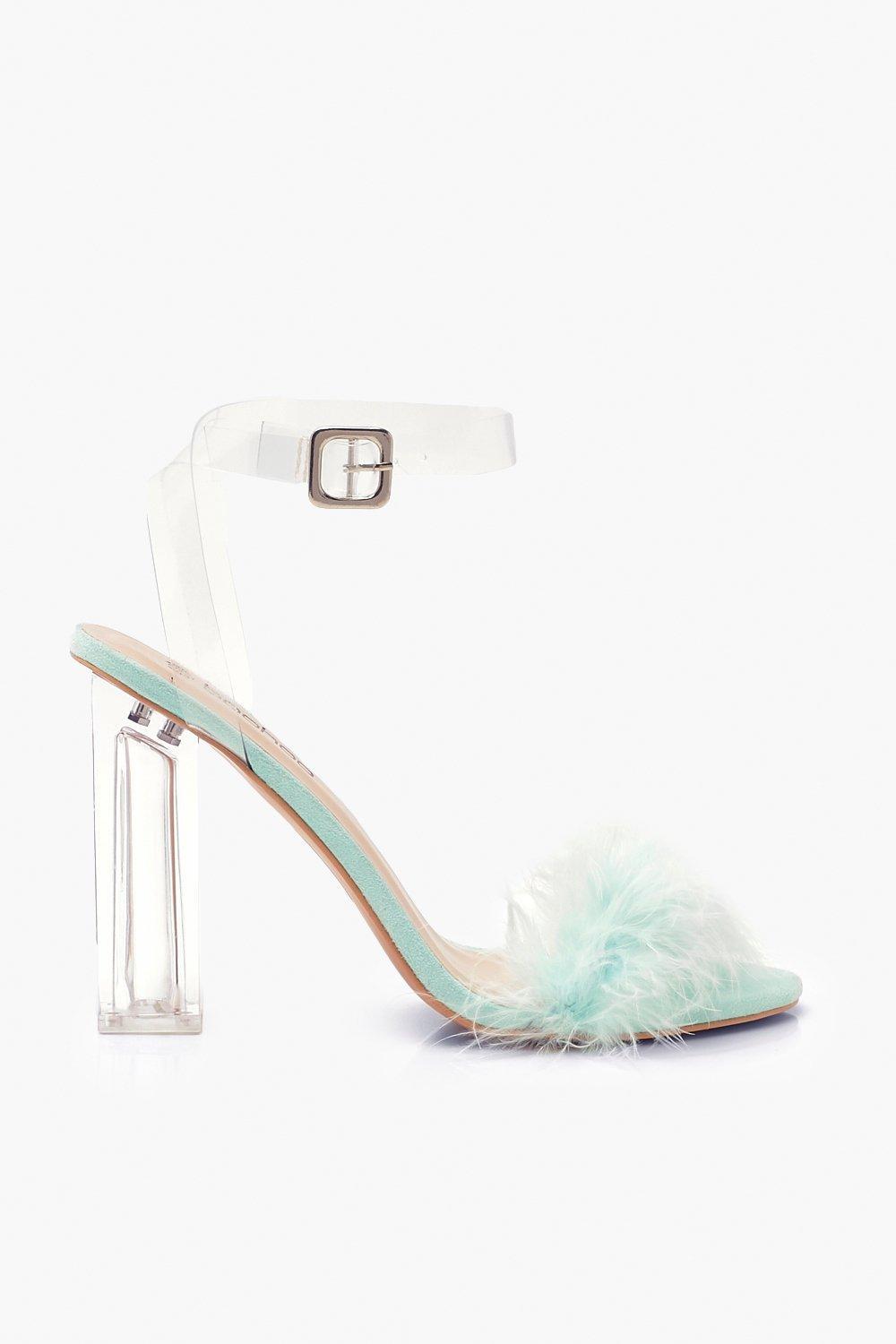 Boohoo Feather Clear Heel 2 Parts in Green Lyst