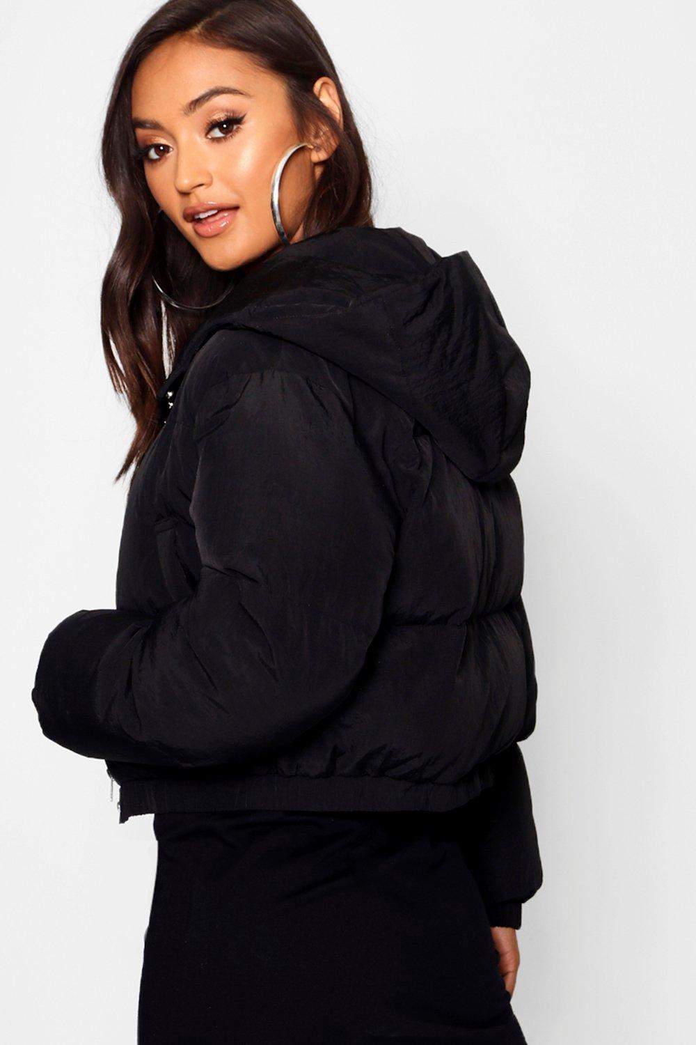 Boohoo Petite Hooded Crop Padded Coat 