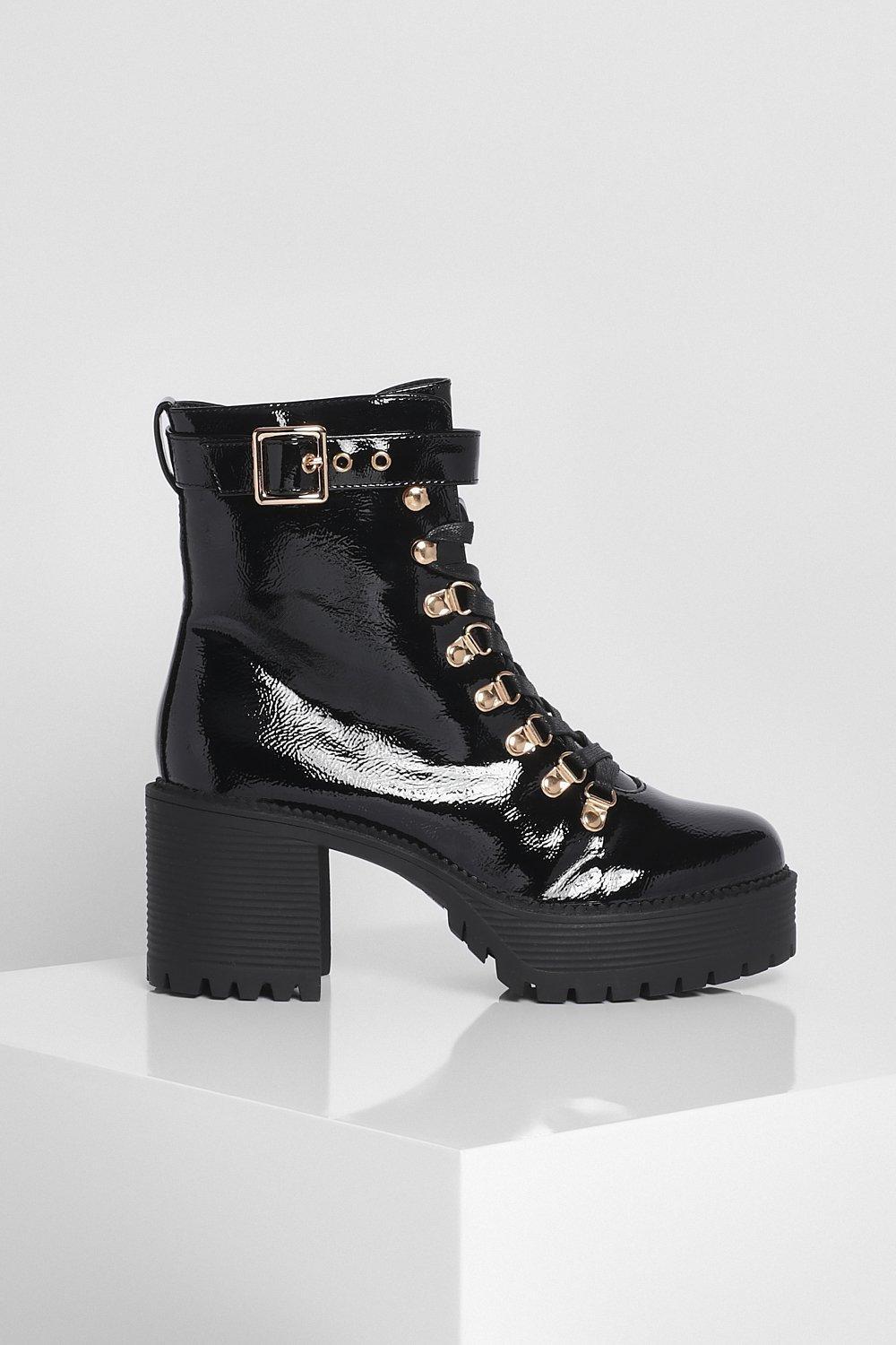 platform black buckle boots