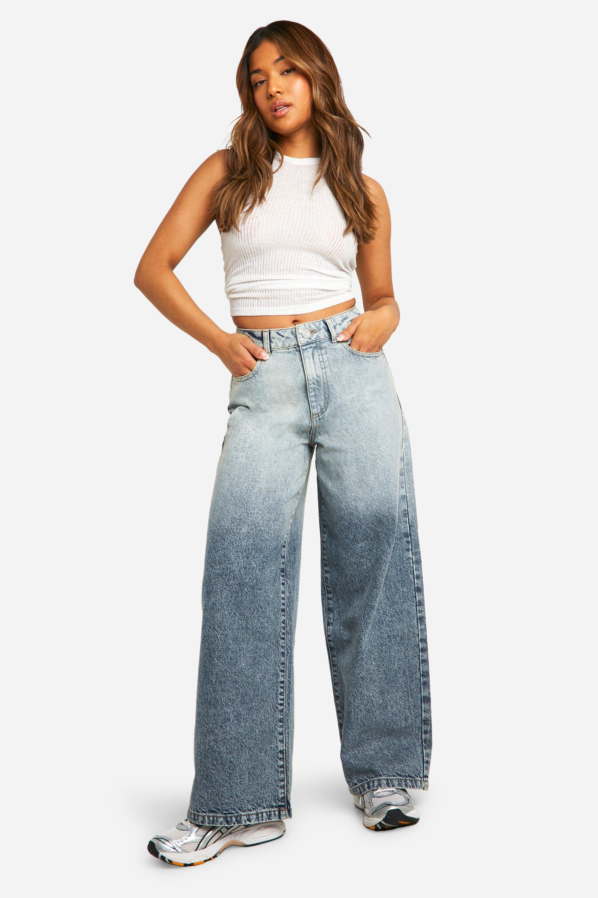 Boohoo Petite Basics High Waisted Super Wide Leg Jeans in Blue Lyst