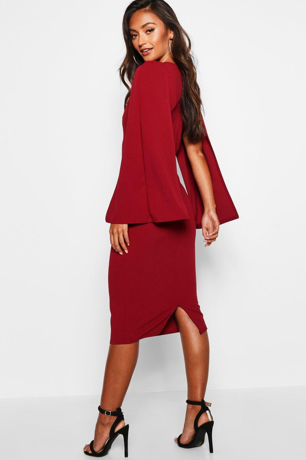 Boohoo Petite Cape Sleeve Midi Dress in Red Lyst