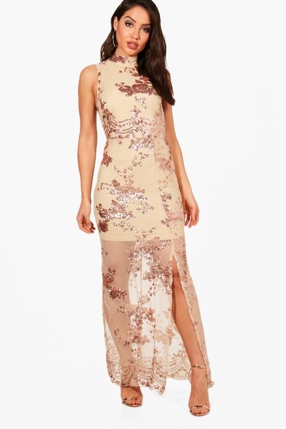 boohoo boutique sequin & mesh maxi dress