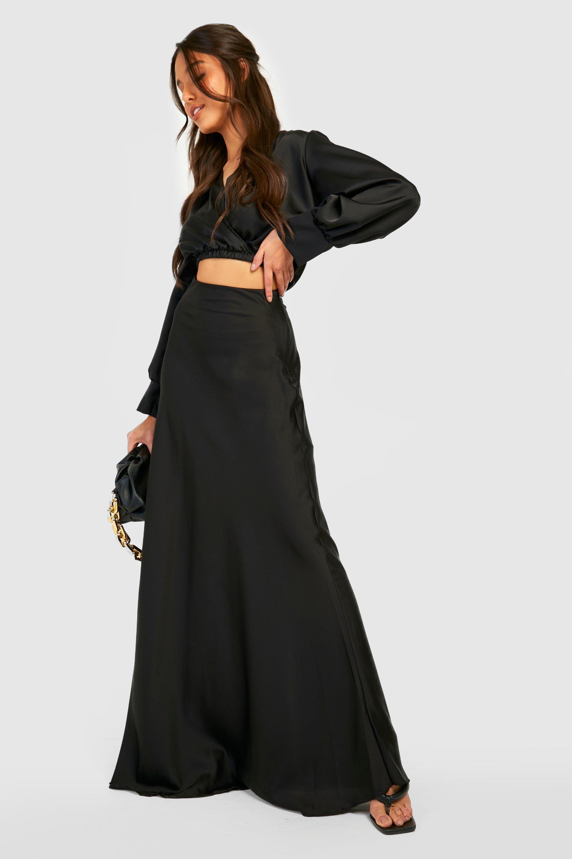 Boohoo Satin Maxi Skirt in Black | Lyst UK