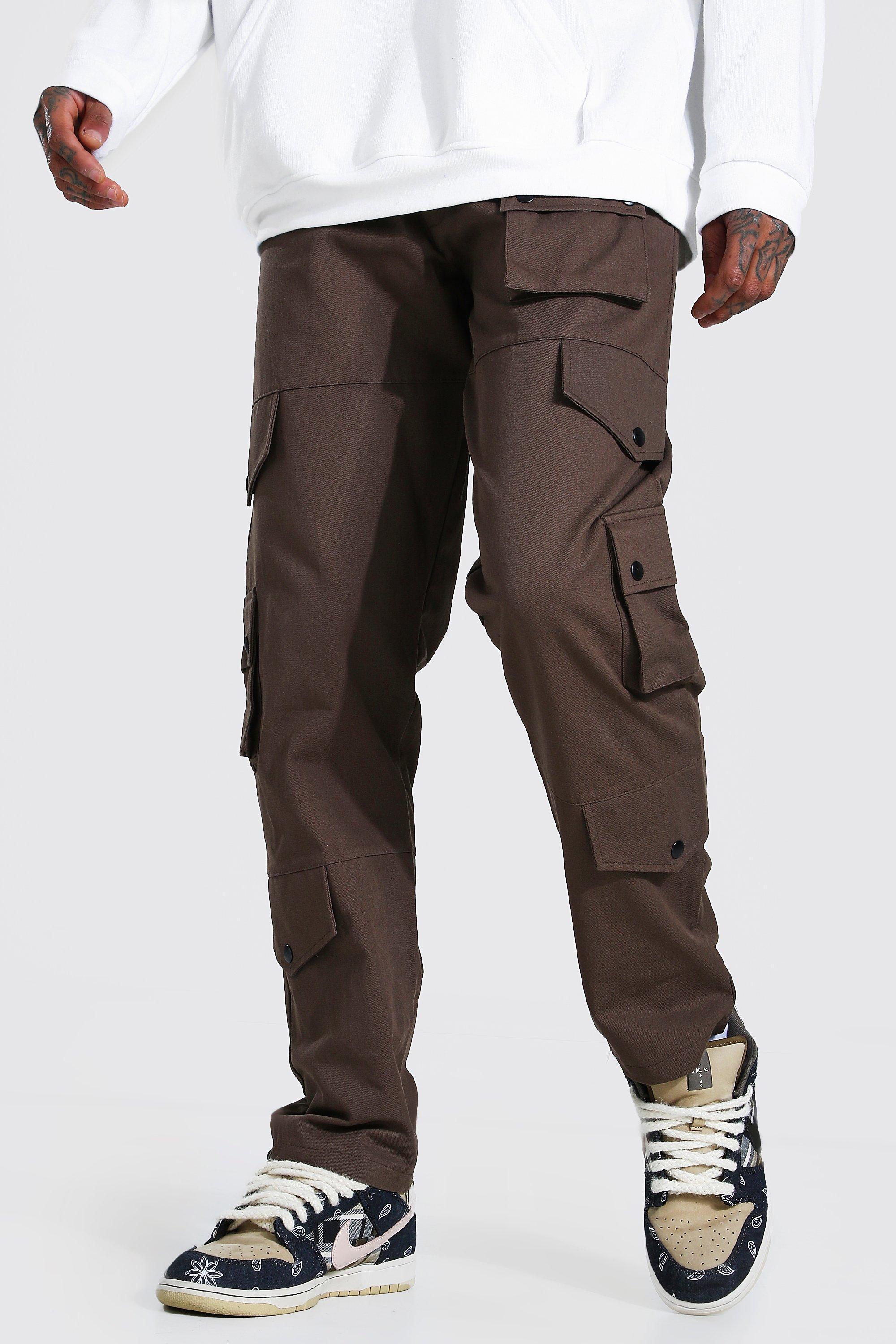 Boohoo Fixed Waistband Relaxed Fit Cargo Pants in Brown | Lyst