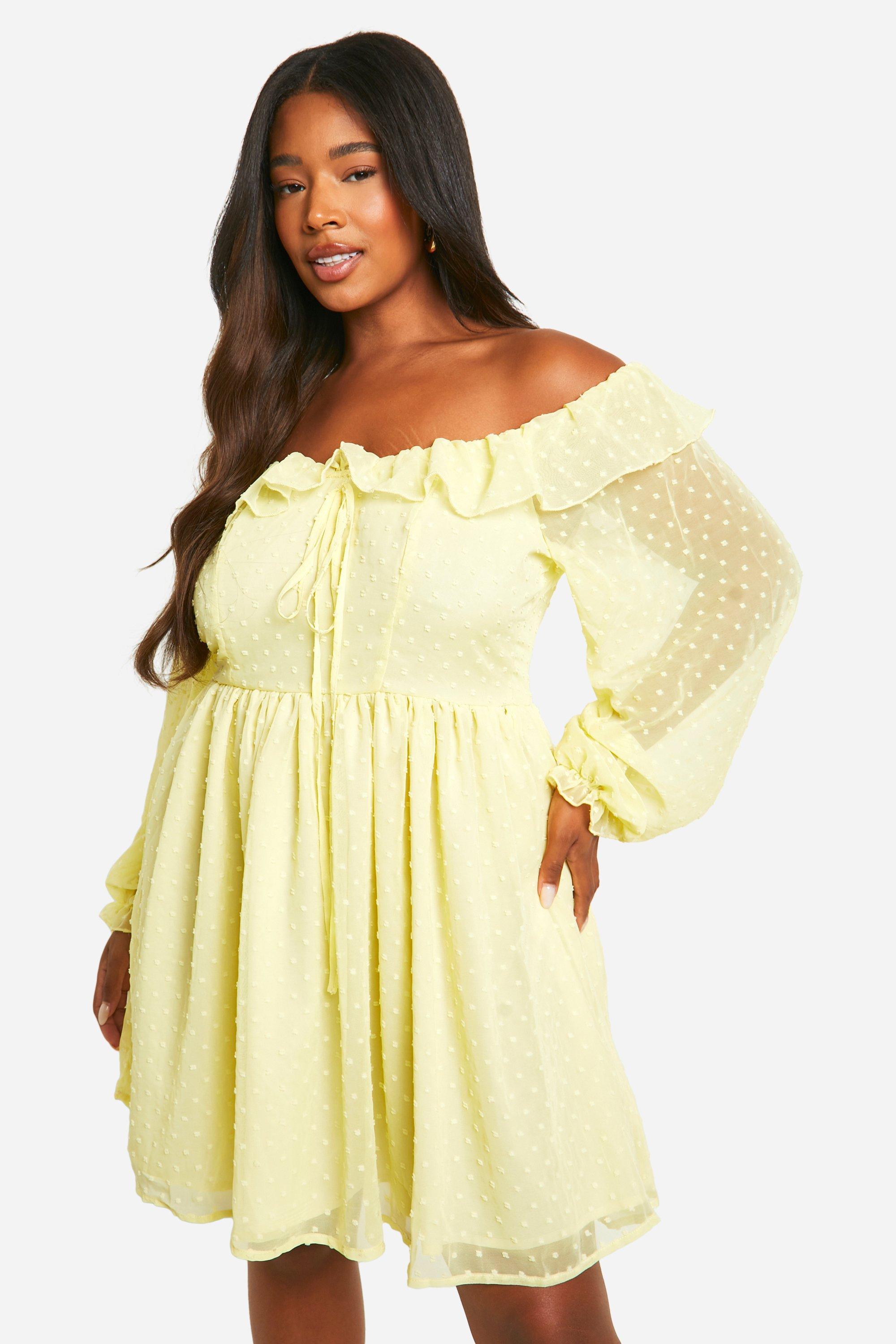 Boohoo Plus Dobby Ruffle Skater Dress in Yellow Lyst Canada