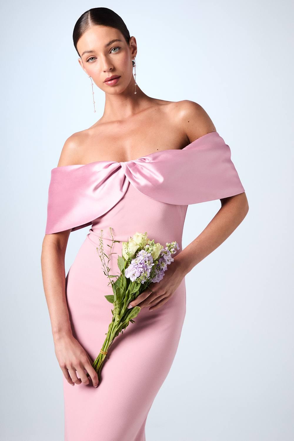 strapless open back dress AMUR Grecia Pleated Dress in Flora in Focus main image 0