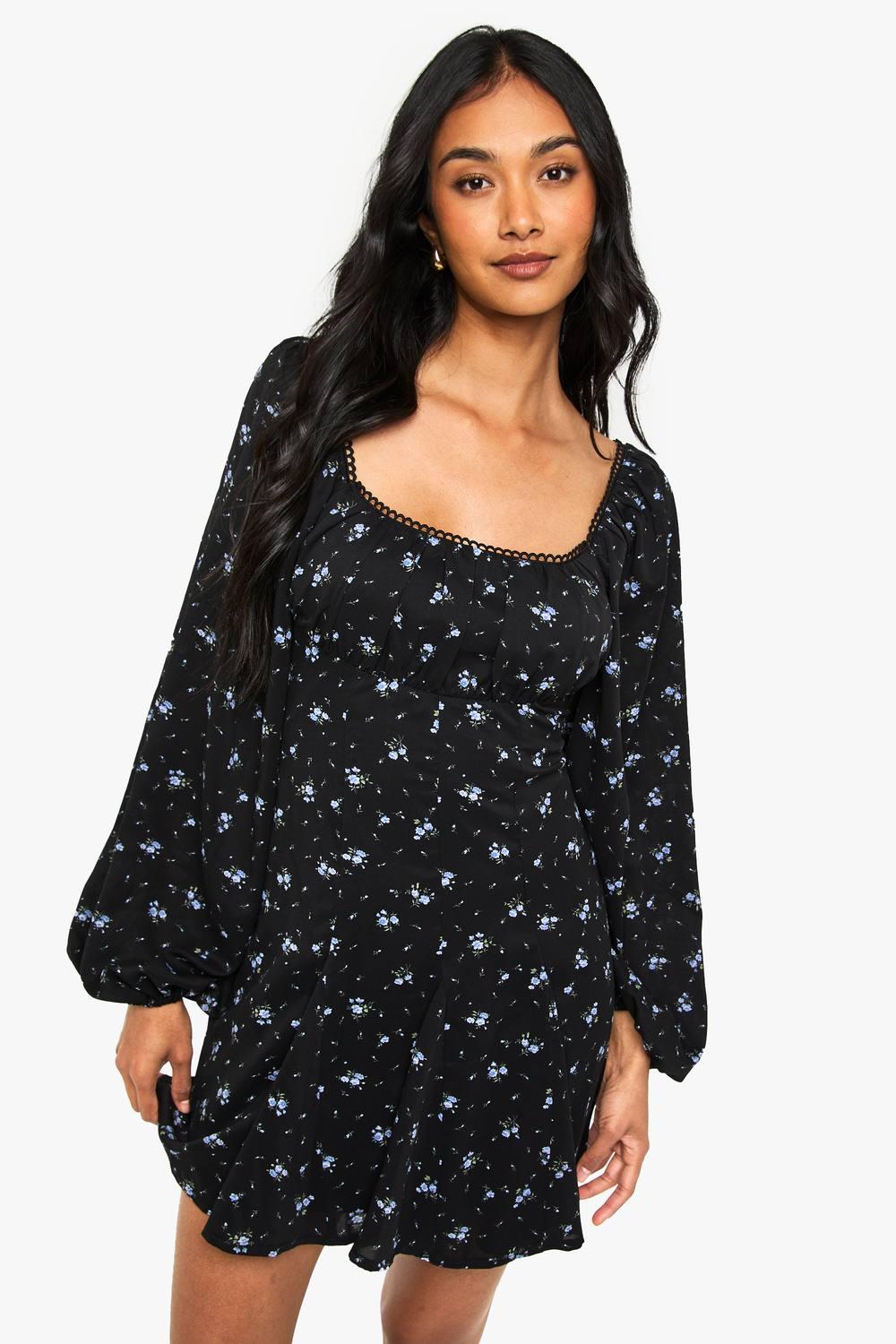 black mini tutu dress Black Polka Dot Bow Detail Milkmaid Mini Dress main image 0