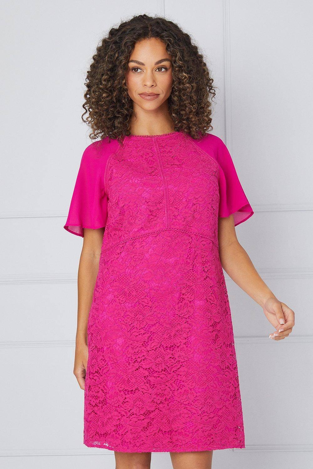 Wallis Lace Angel Sleeve Shift Dress in Pink | Lyst