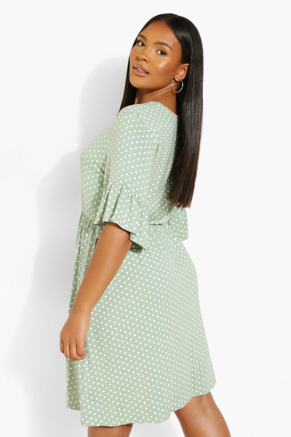 Green polka dot smock dress Clearance
