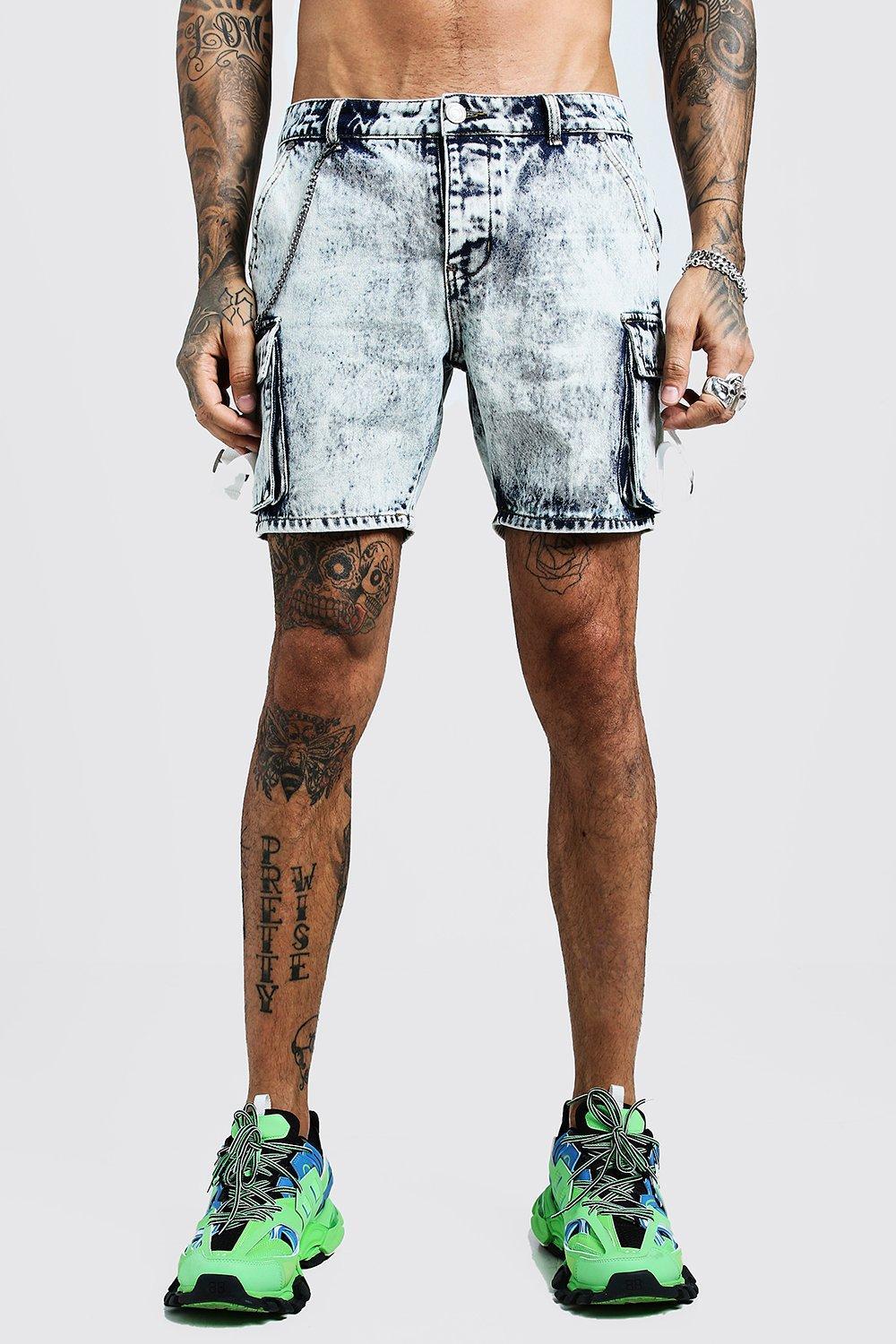 Boohoo Slim Fit Utility Cargo Denim Shorts in Blue for Men Lyst