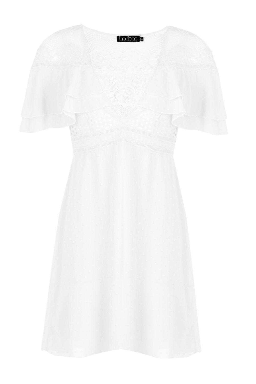 lace ruffle sleeve skater dress