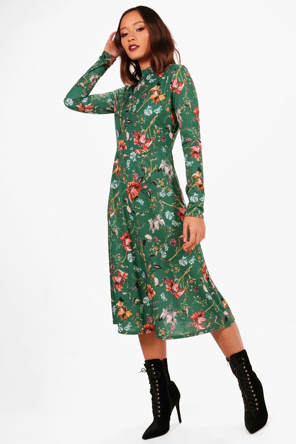 bottle green skater dress