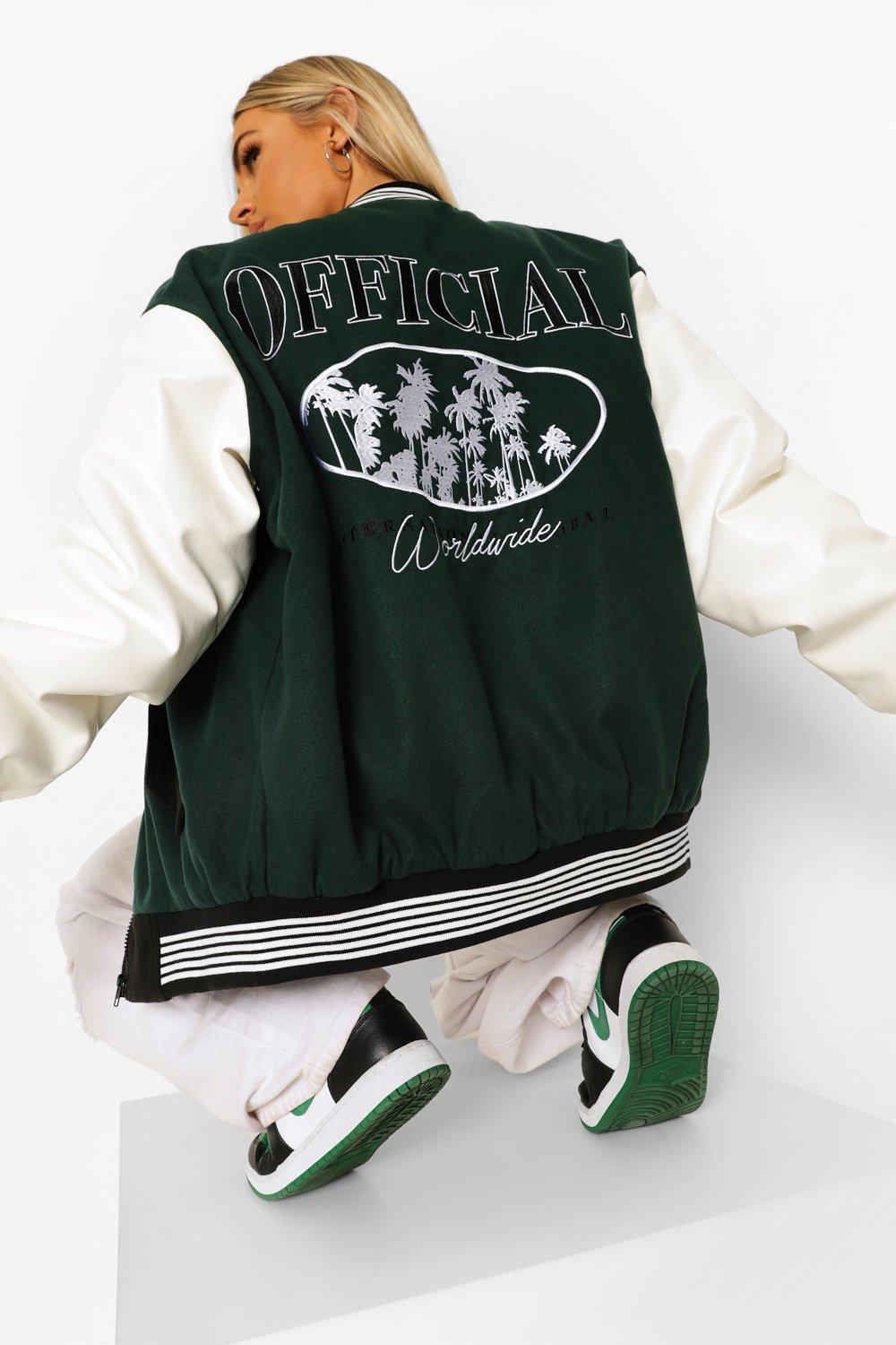 Boohoo green varsity jacket Clearance