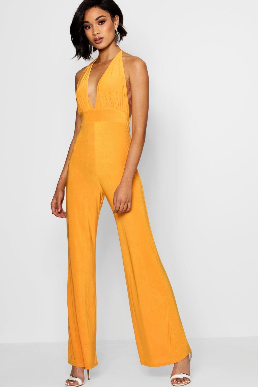orange plunge jumpsuit