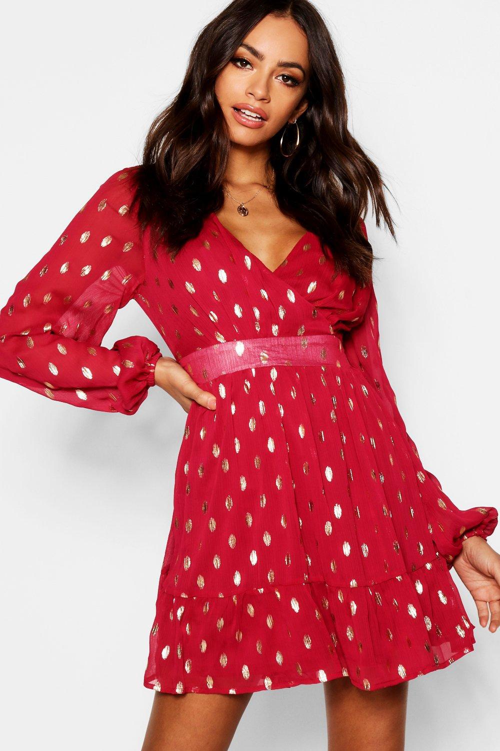 red polka dot skater dress