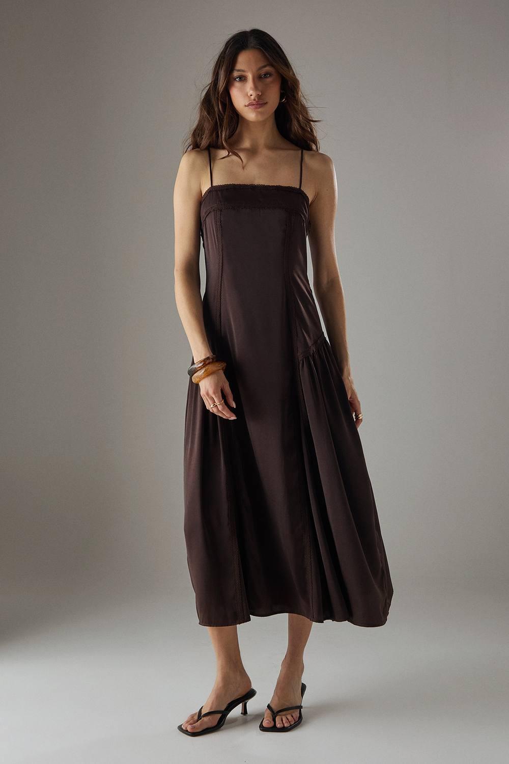 warehouse lace midi dress Warehouse Women's Lace V Neck Godet Detail Midi Dress in Black