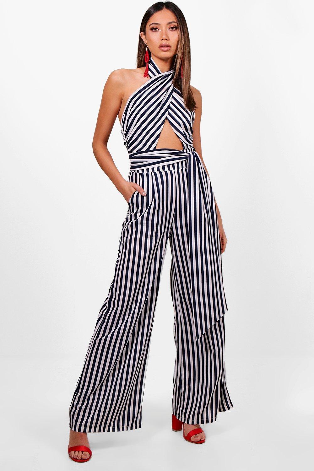 boohoo striped jumpsuit