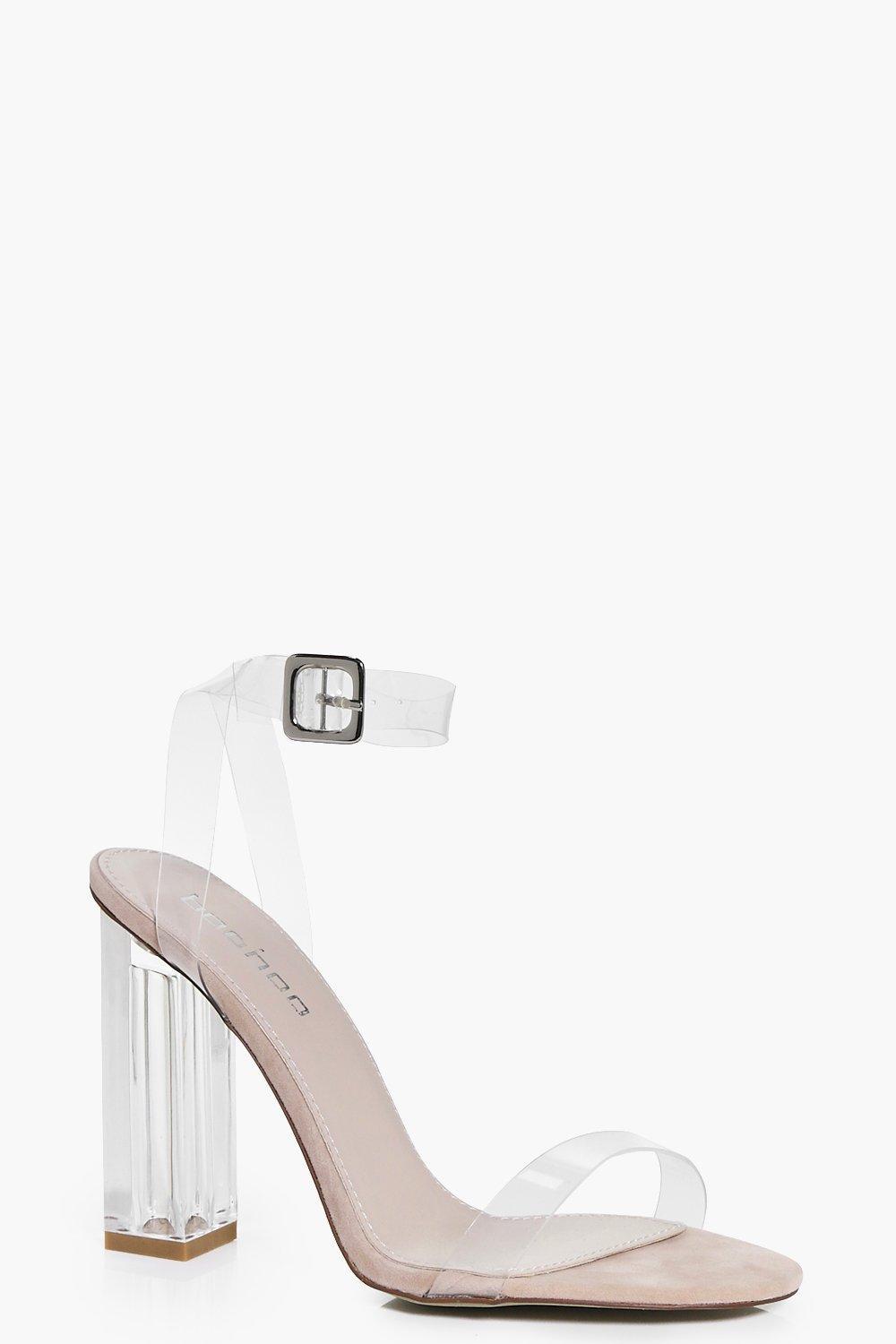 clear block heels nude