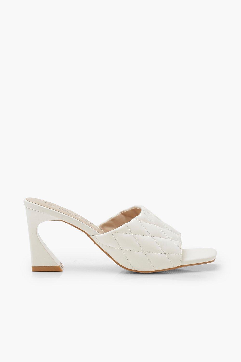 white quilted square toe heels