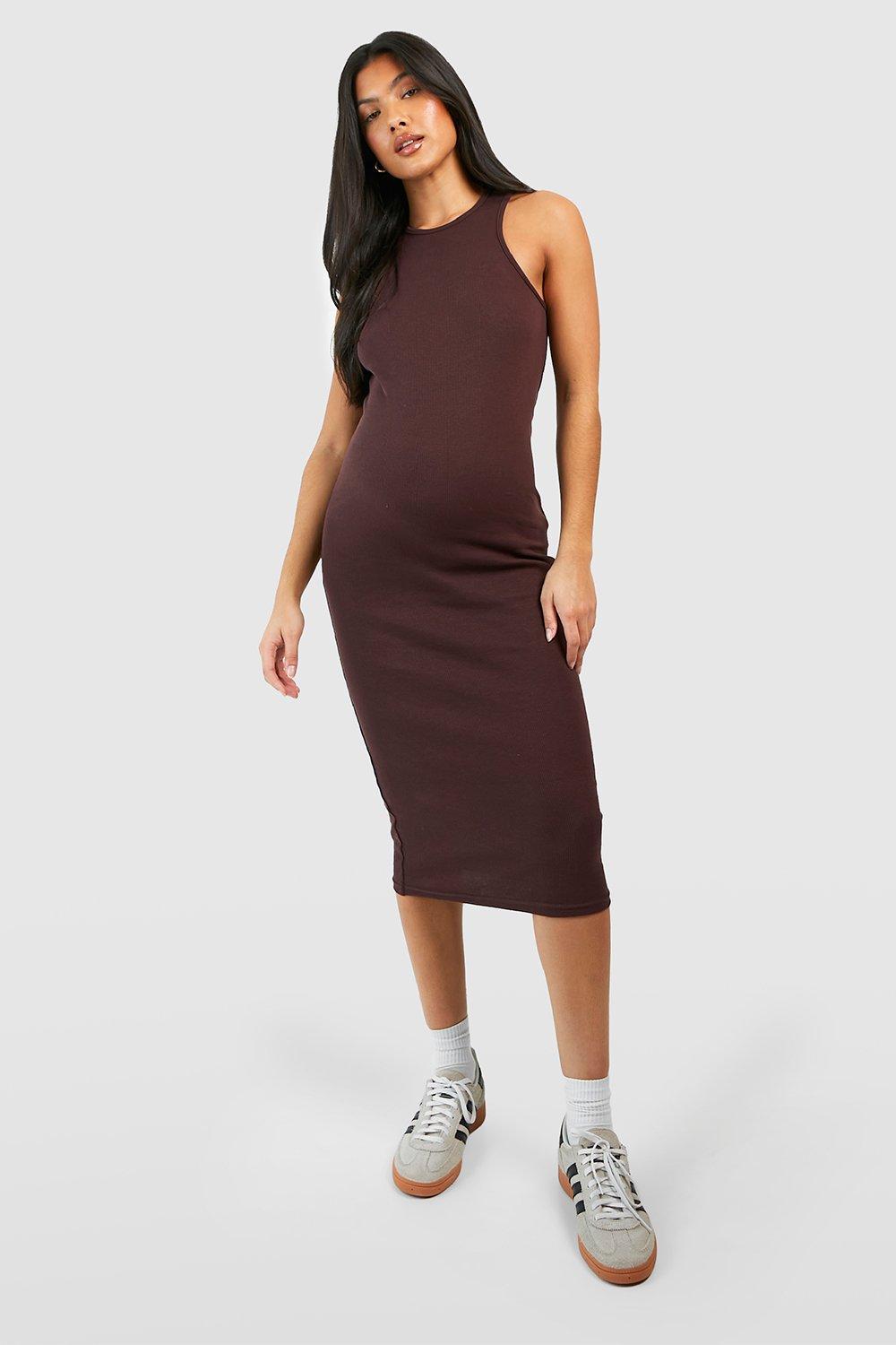 https://cdna.lystit.com/photos/boohoo/665f9012/boohoo-designer-Brown-Maternity-Basic-Racer-Neck-Midi-Dress.jpeg