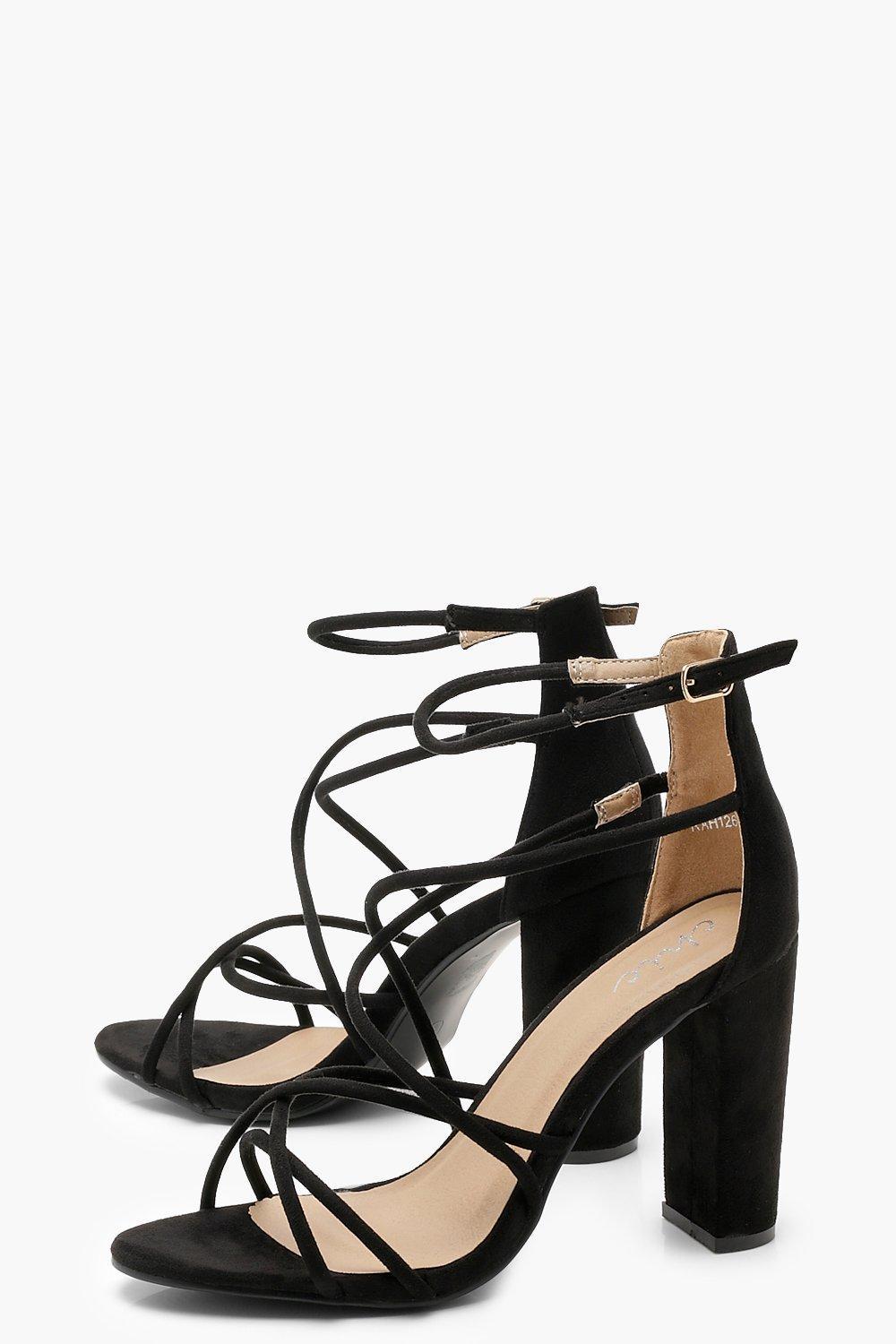 black strappy block heels