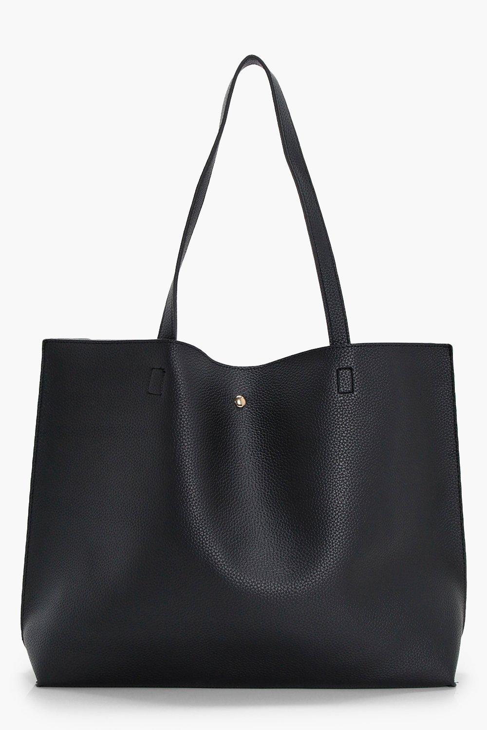 Boohoo Large Popper Tote Shopper Bag in Black Lyst UK