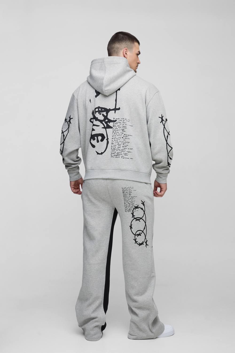 BoohooMAN Tall Oversized Multi Placement Graffiti Zip Through