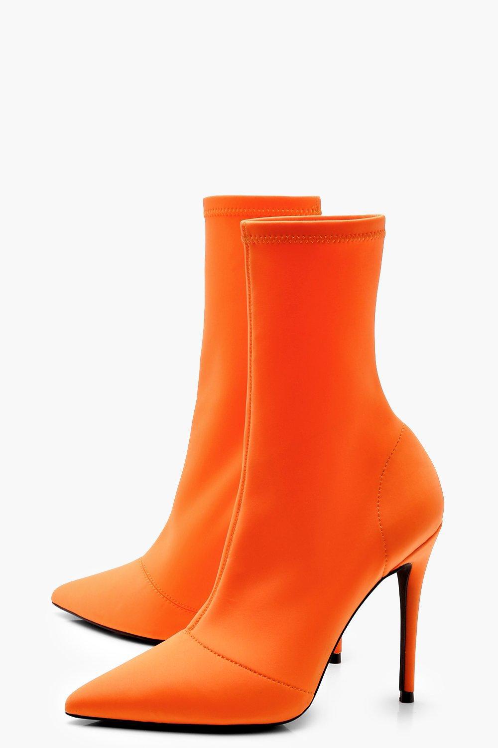 Boohoo Stretch Pointed Toe Sock Boots in Orange | Lyst