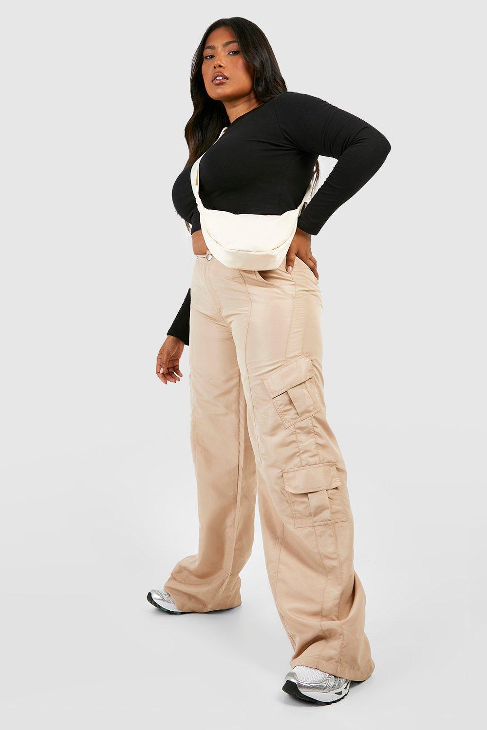 Boohoo Plus Wide Leg Cargo Pants in Natural Lyst