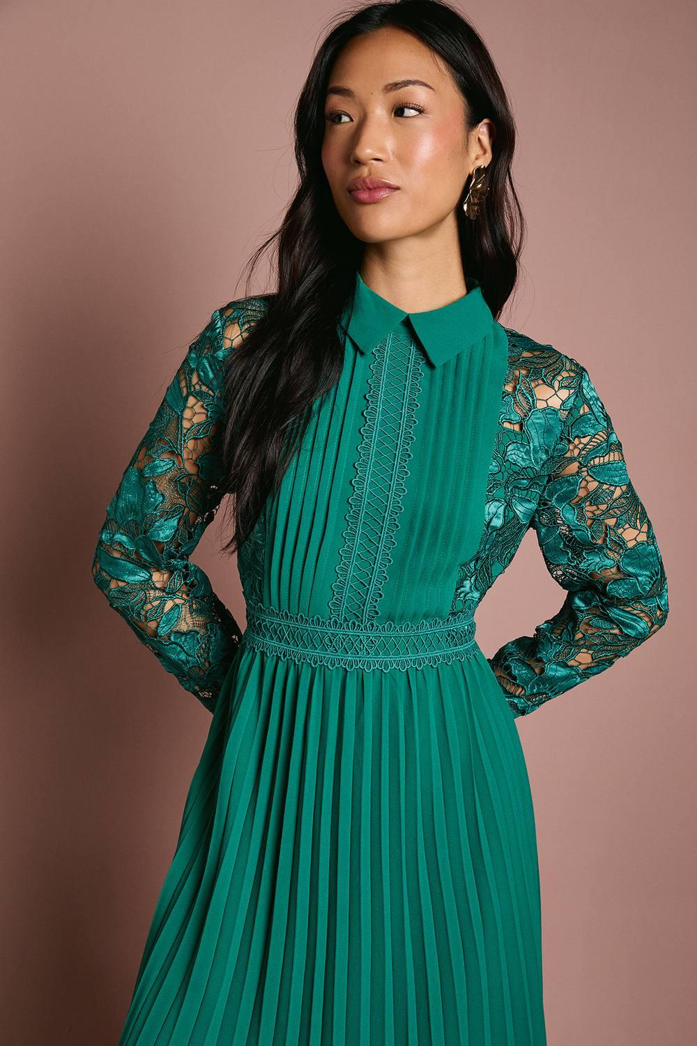 chinese dress ladies Coast Long Sleeve Lace and Pleated Midi Shirt Dress, 8, Olive :  Amazon.co.uk: Fashion