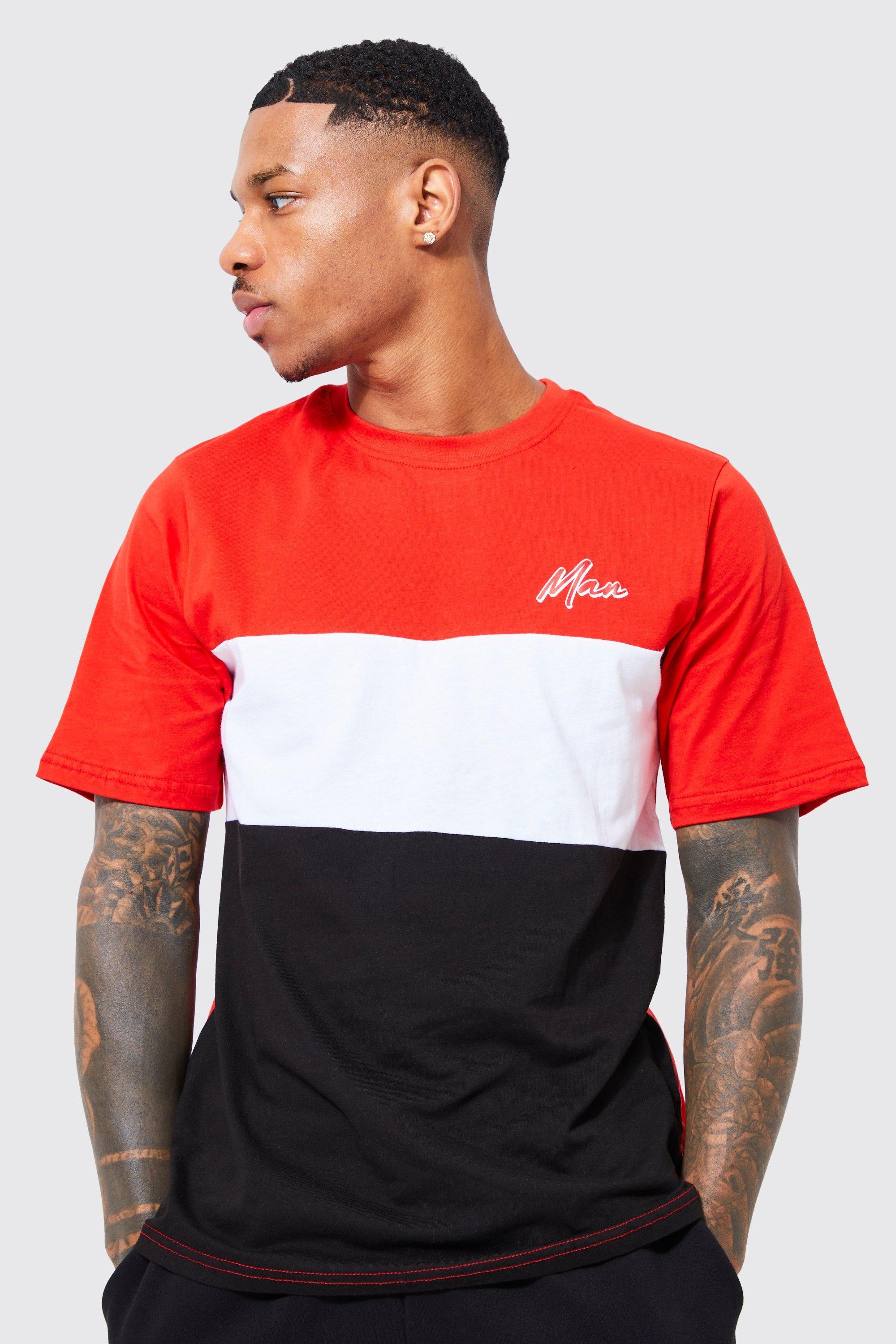 Boohoo Man Colour Block T-shirt in Red for Men | Lyst