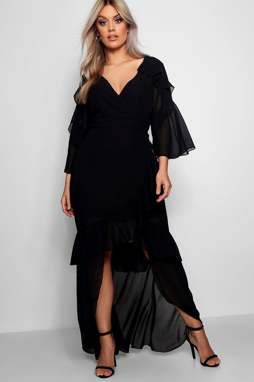 chiffon ruffle maxi dress