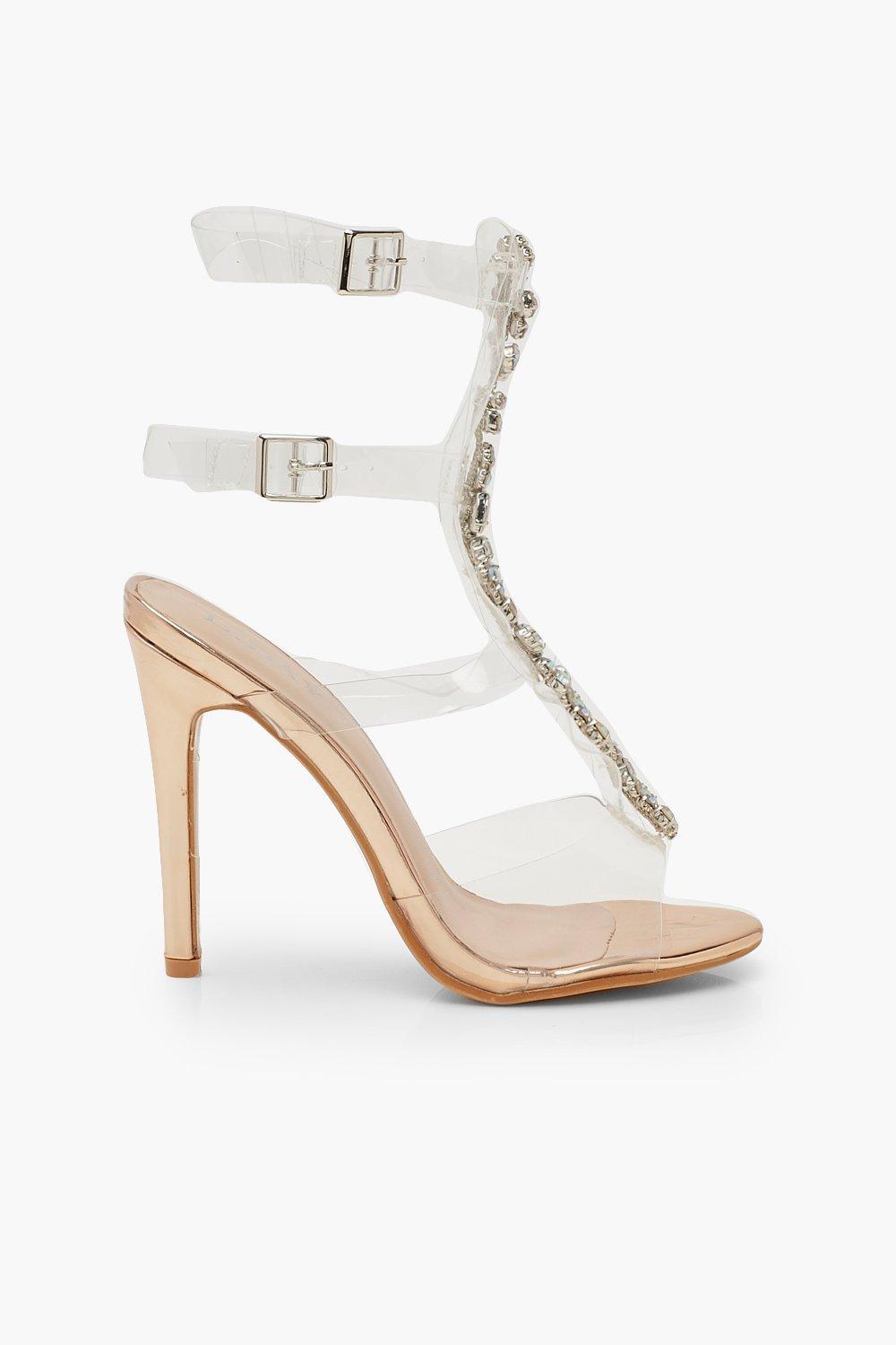 embellished clear gladiator heels