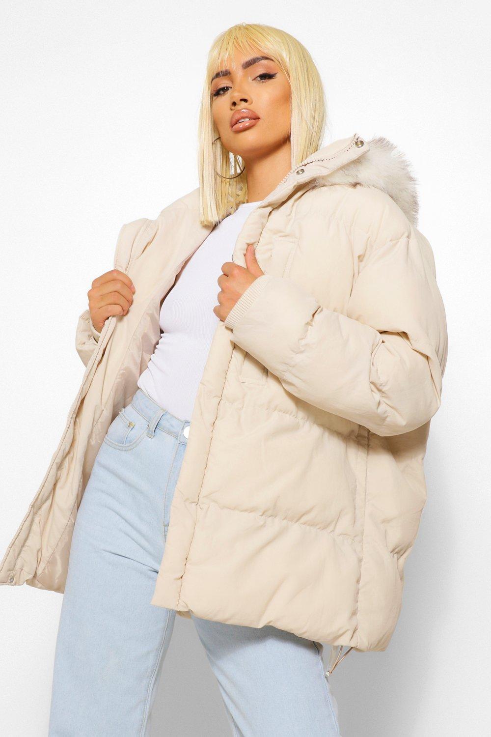 Faux fur trim pocket detail puffer Clearance