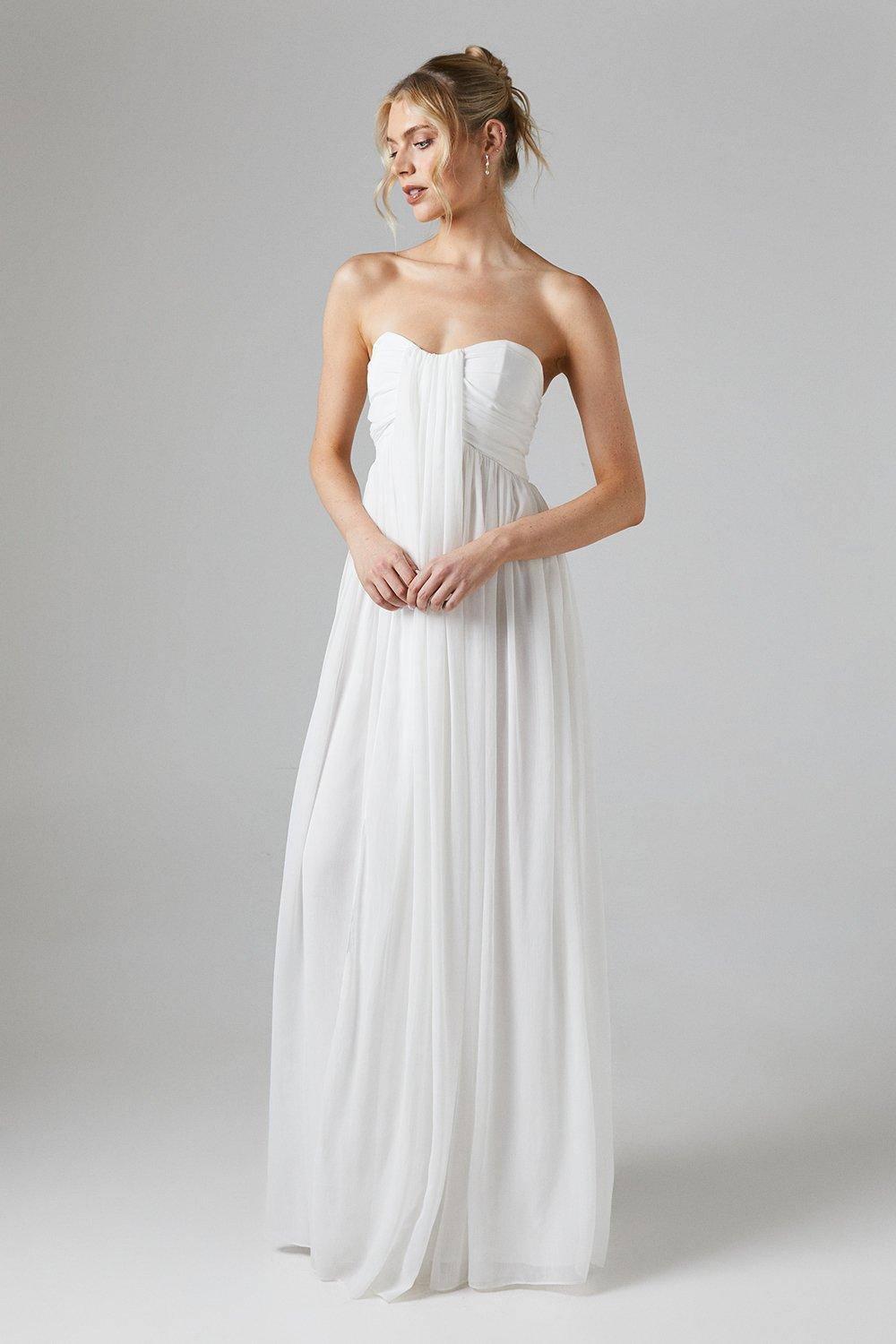white chiffon bandeau dress Amoris -T703W Chiffon Strapless Sweetheart A-line Gown XL / OFF White