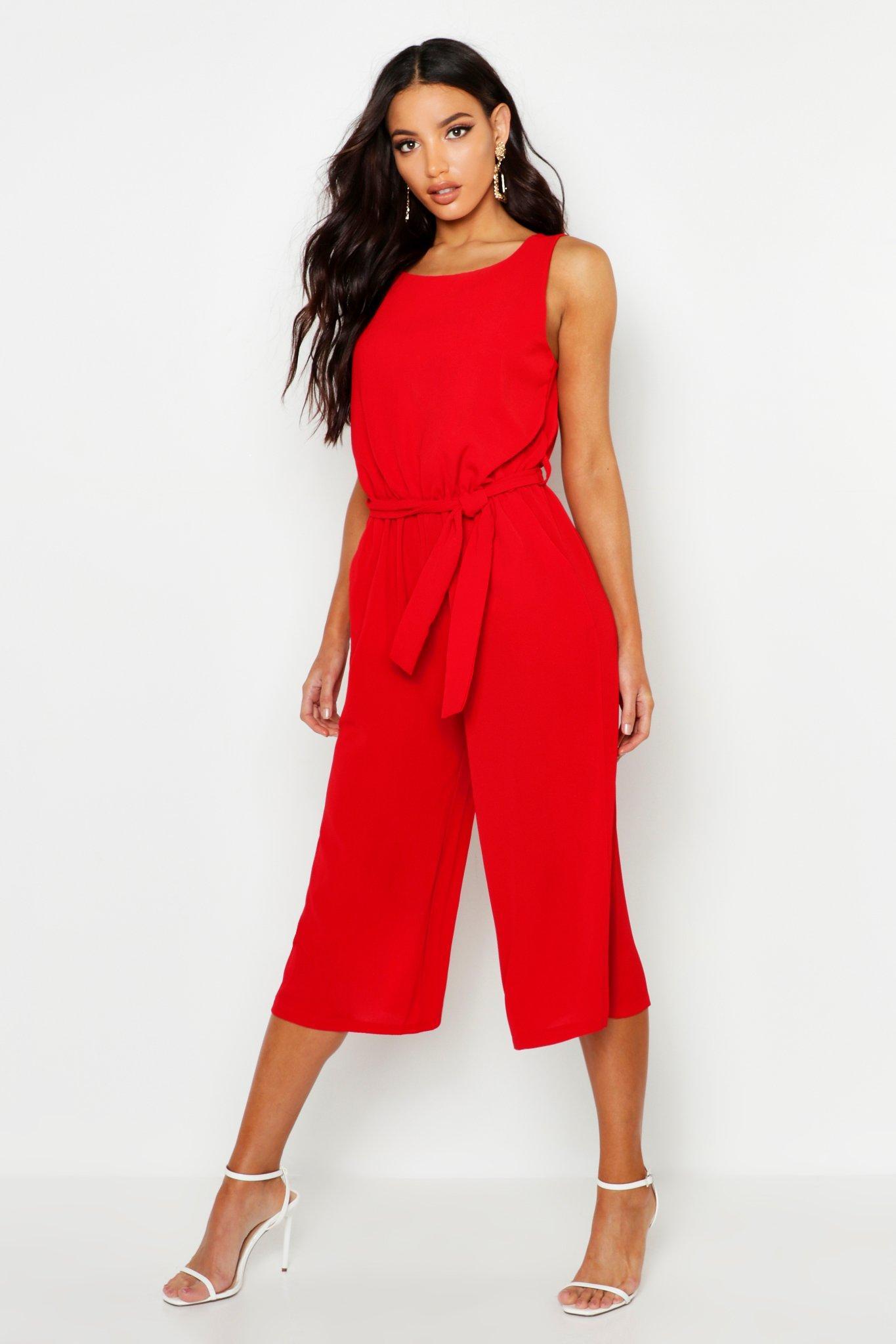 Lyst - Boohoo Culotte Jumpsuit in Red