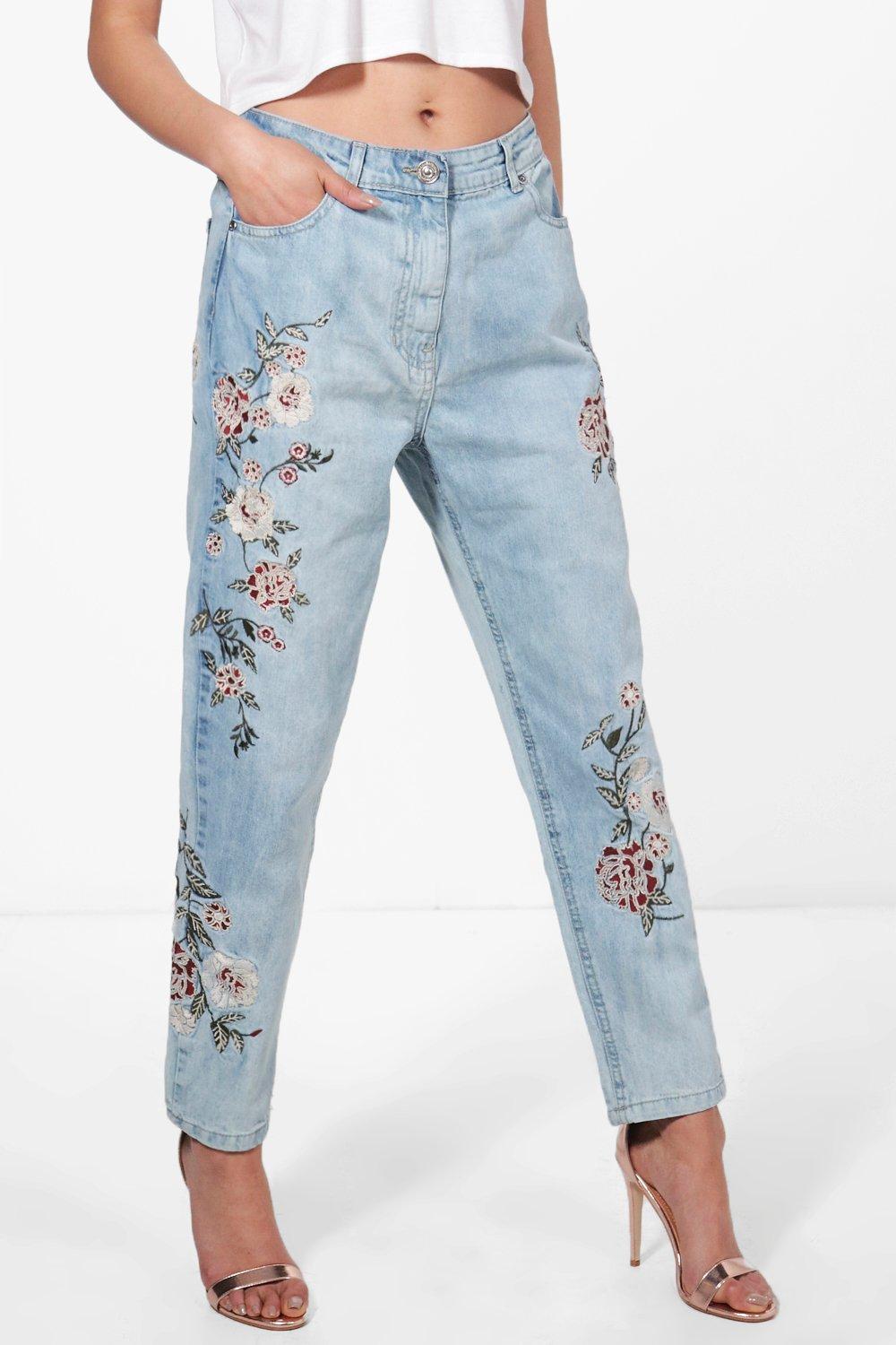 high waist embroidered jeans