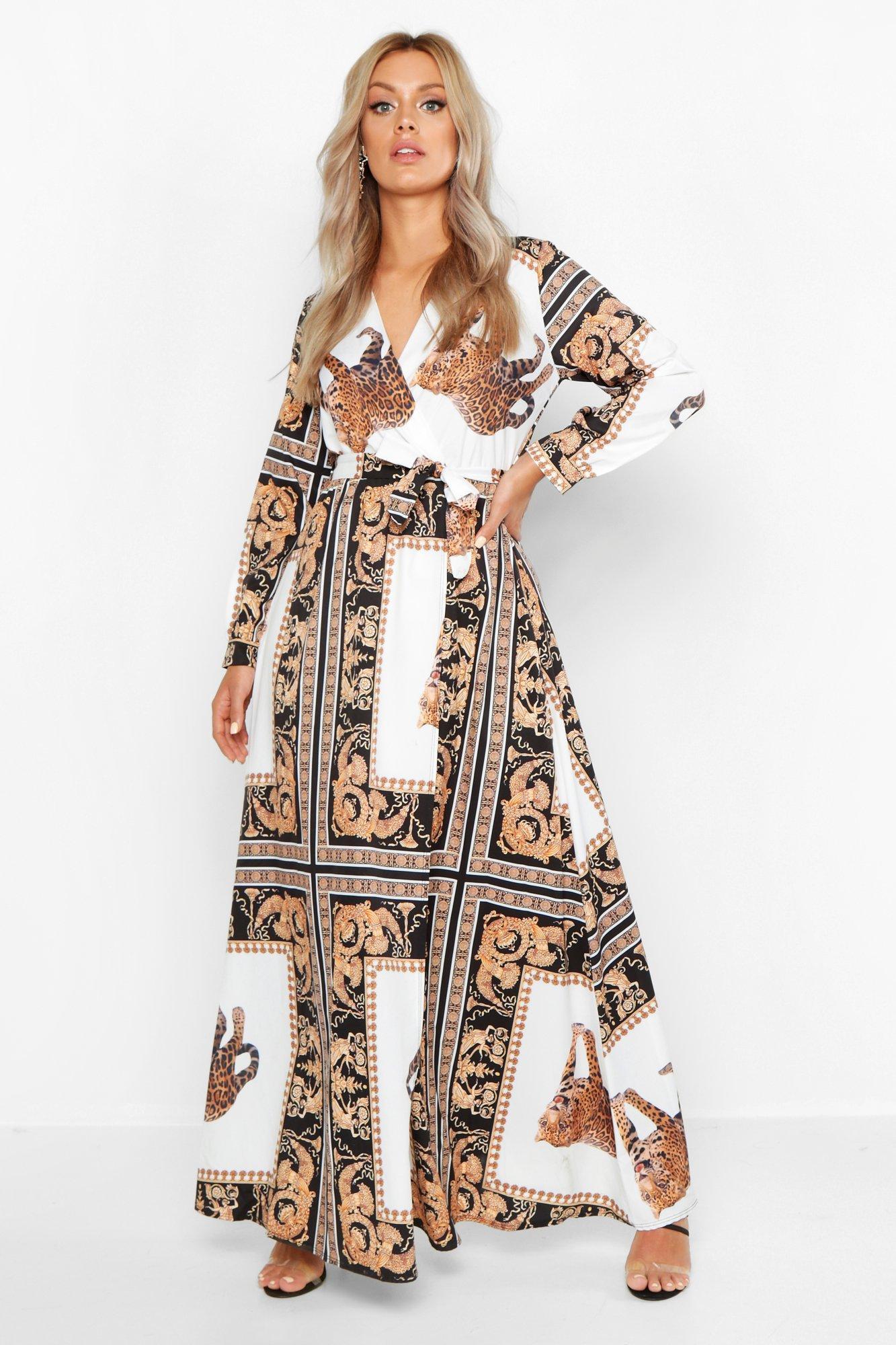 Boohoo Plus Chain Print Maxi Dress in White | Lyst