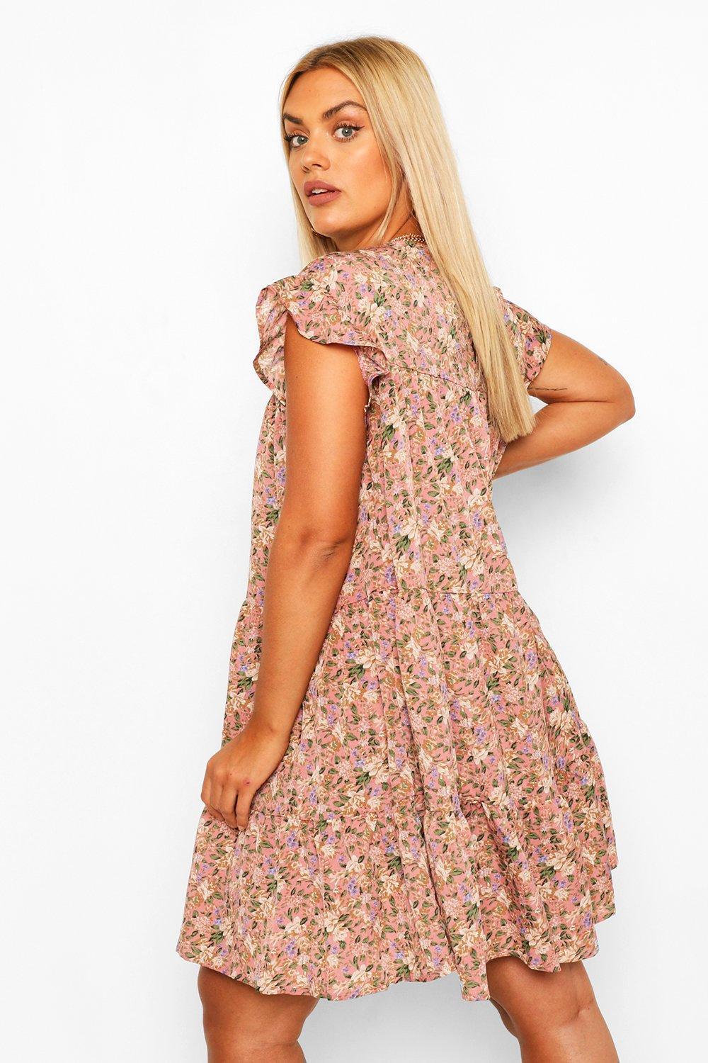 Boohoo Plus Ditsy Floral Tiered Ruffle Smock Dress - Lyst