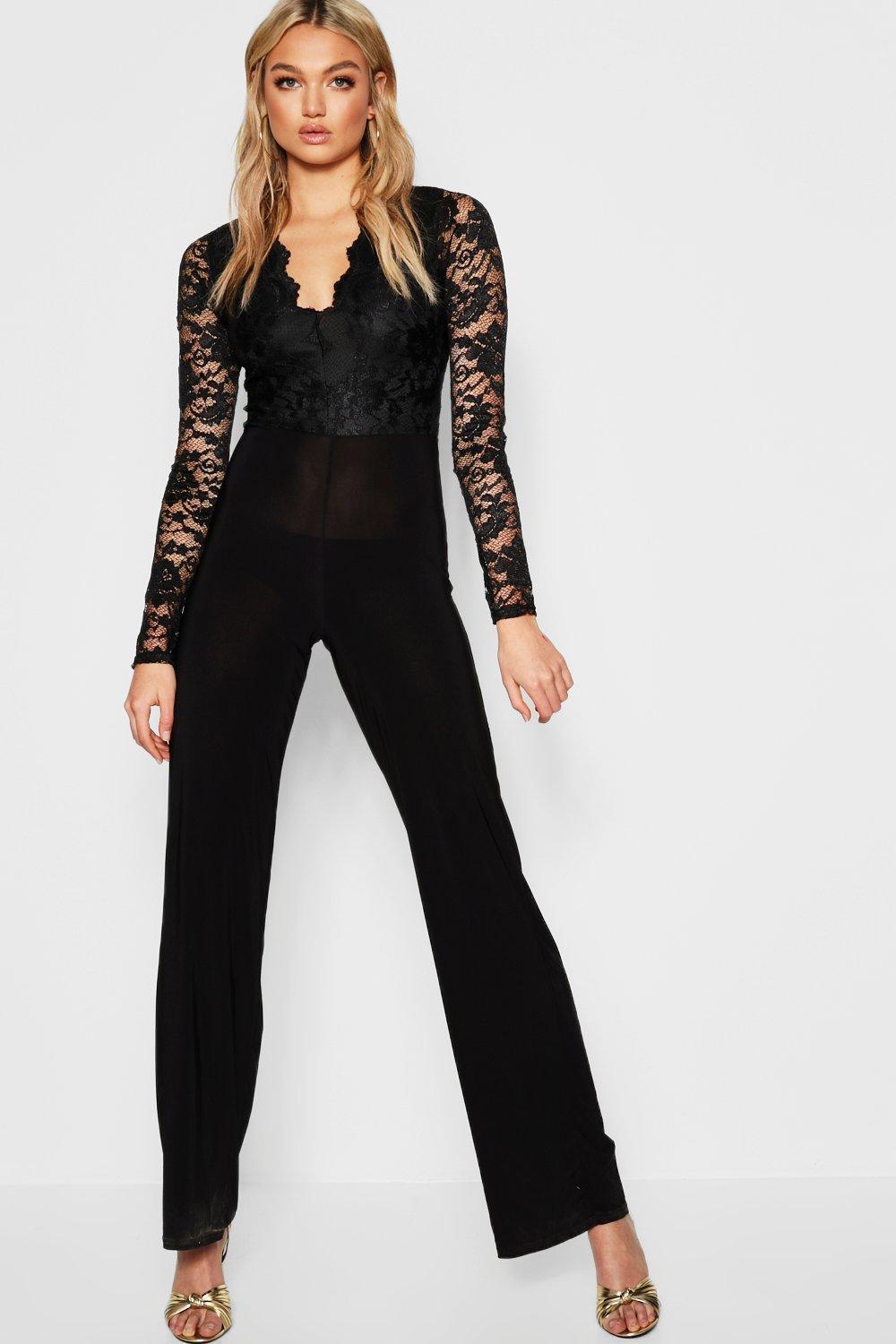 boohoo black lace jumpsuit