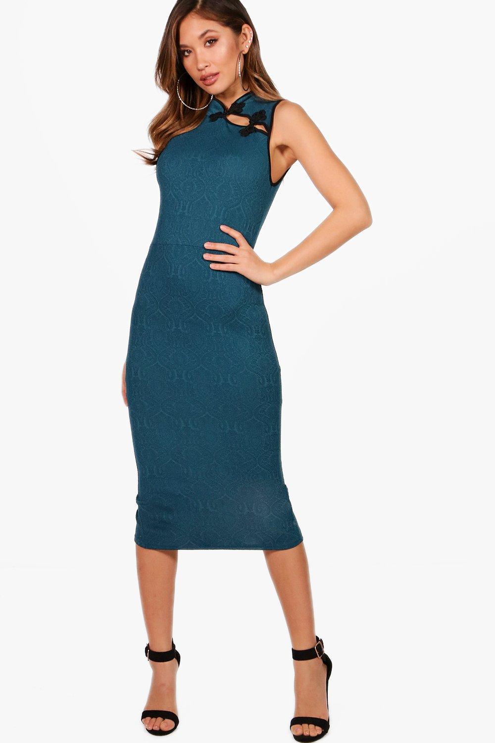 oriental jacquard bodycon dress