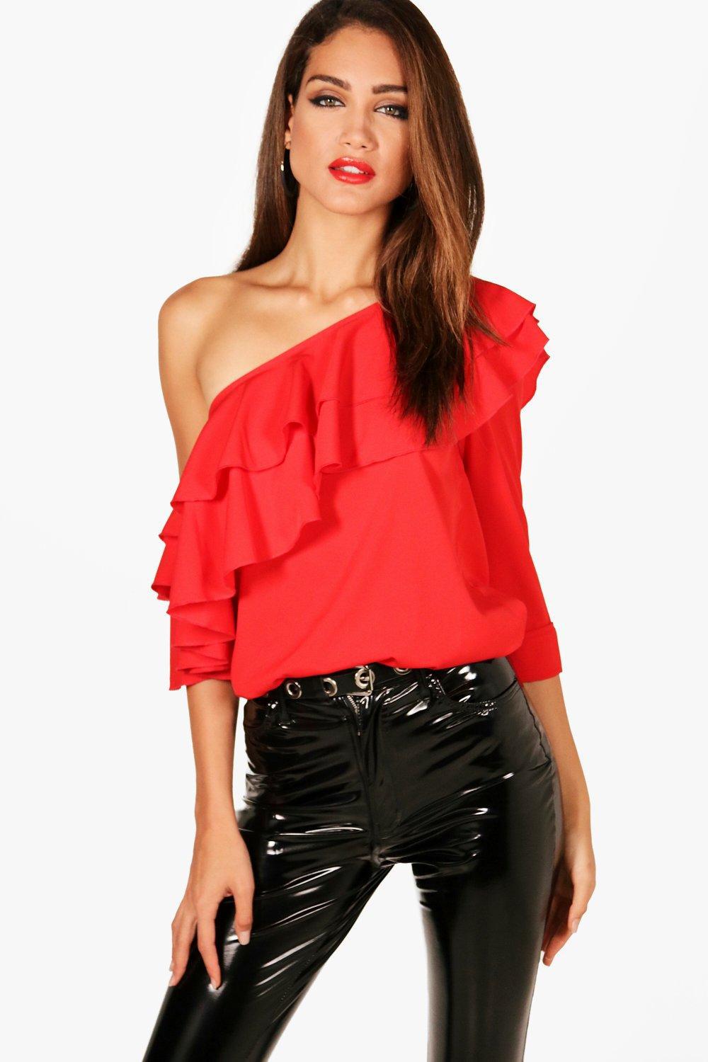 boohoo red blouse