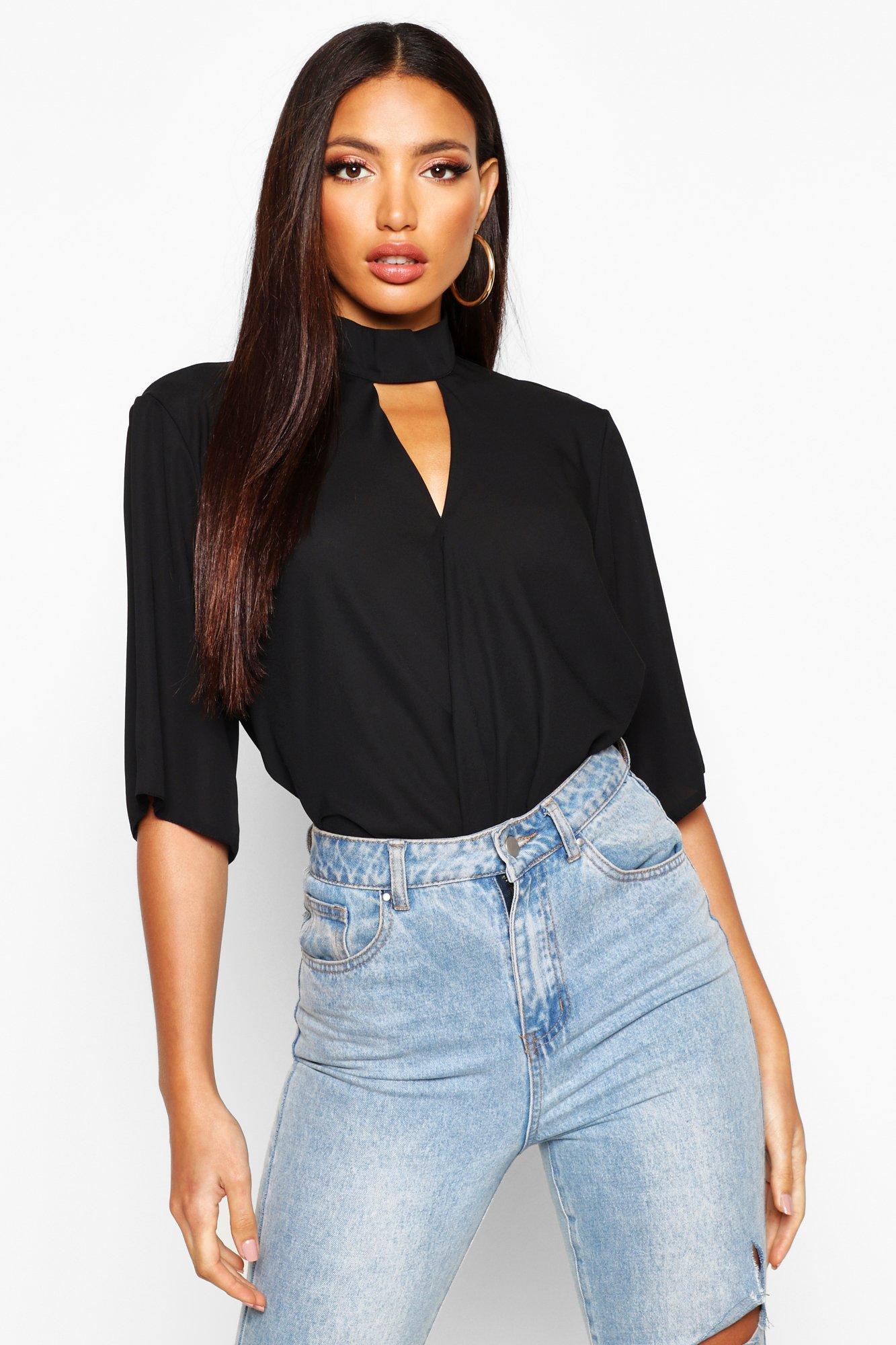 high neck wrap top