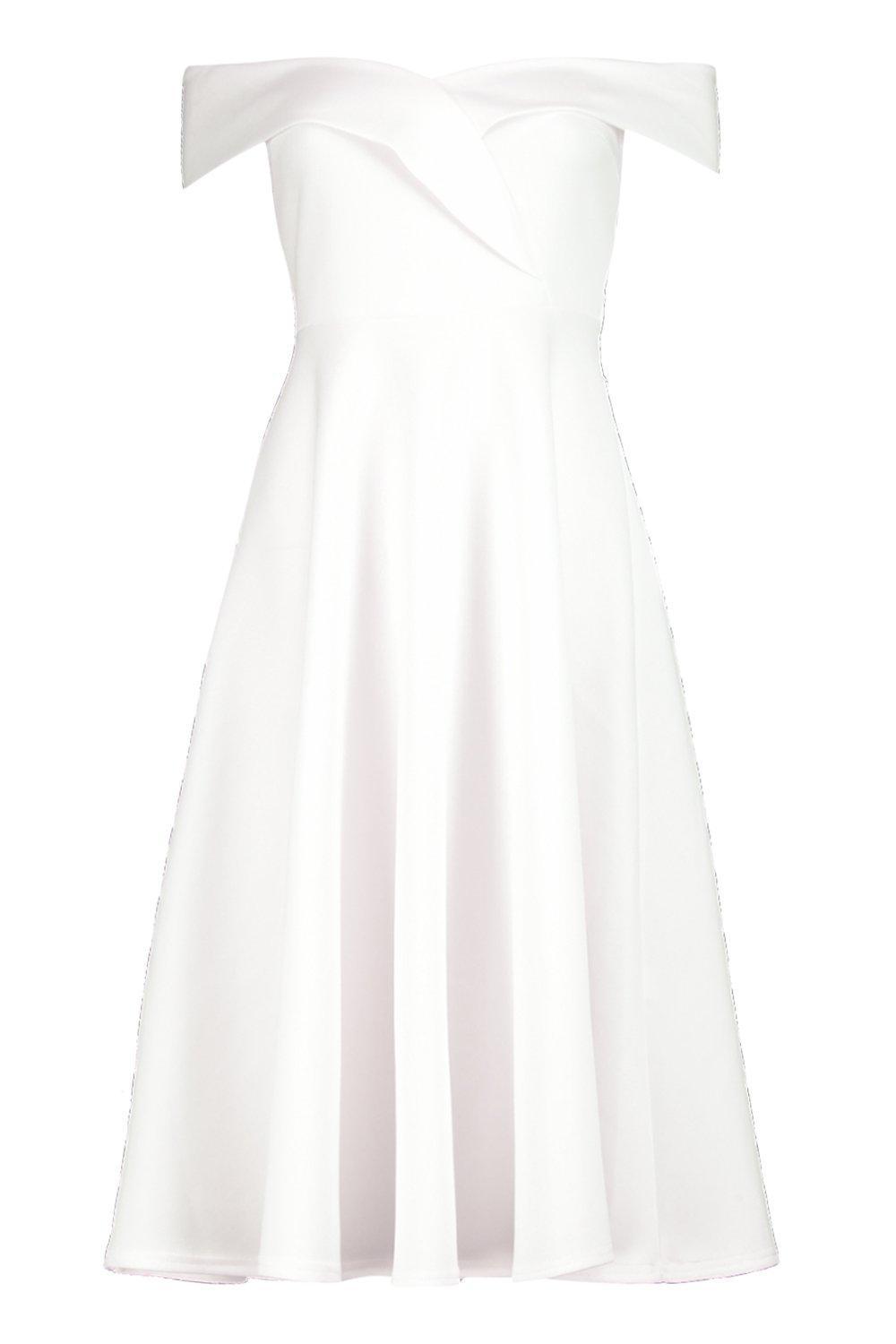 off the shoulder scuba skater dress