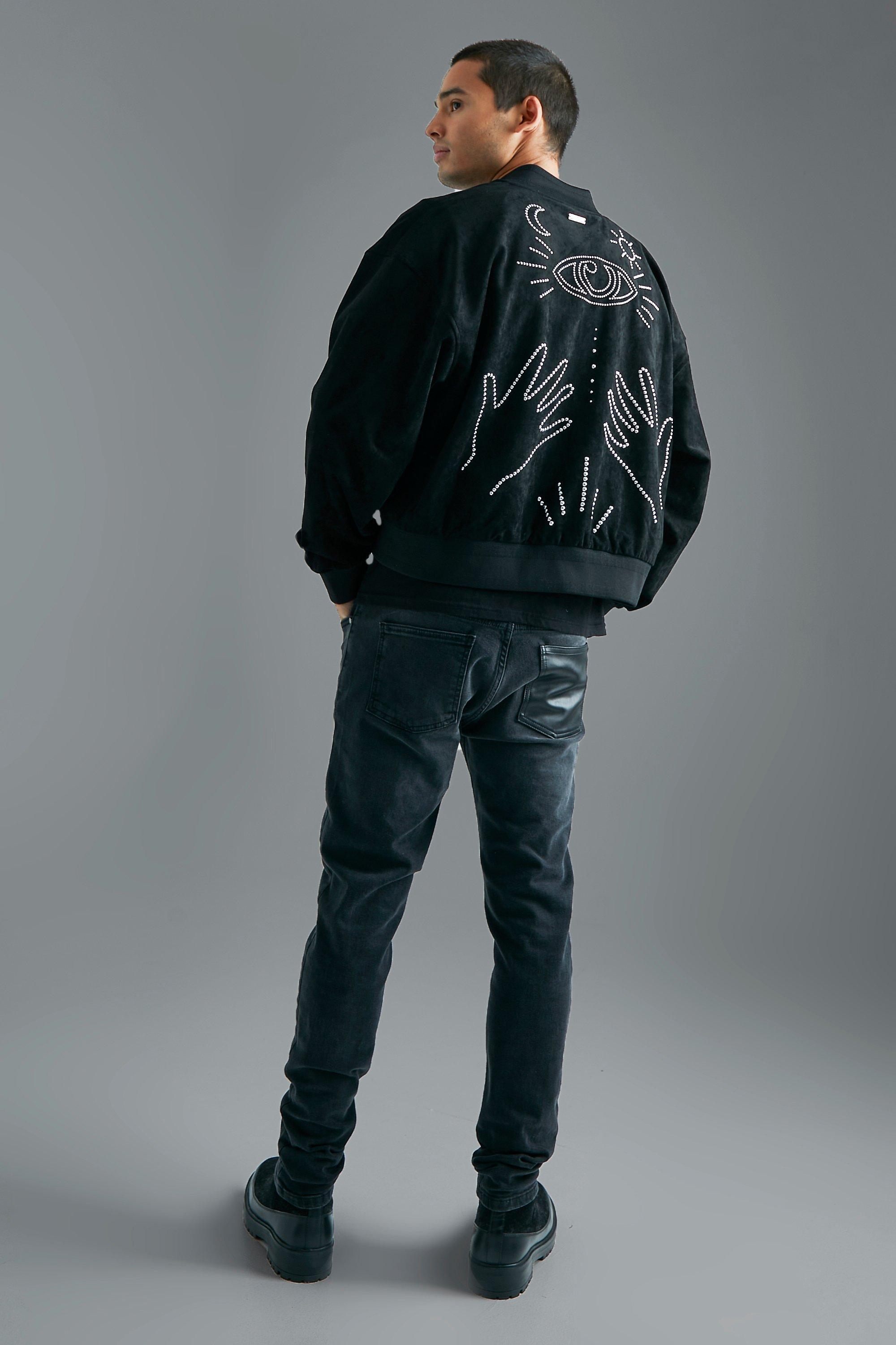 BoohooMAN Studded Nylon Cropped Bomber Jacket in Black for Men | Lyst